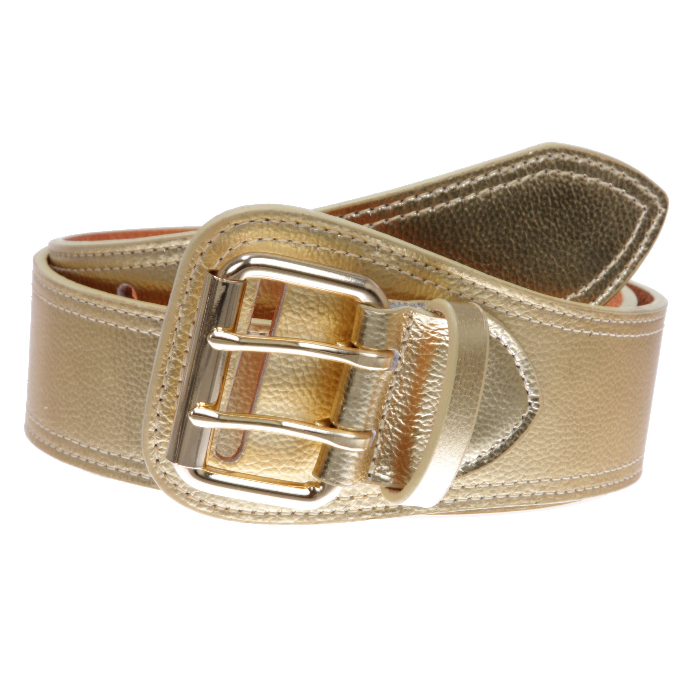Women's Litchi Veined Double Stitch Double Hole Tapered Leather Belt - OnlineBelts