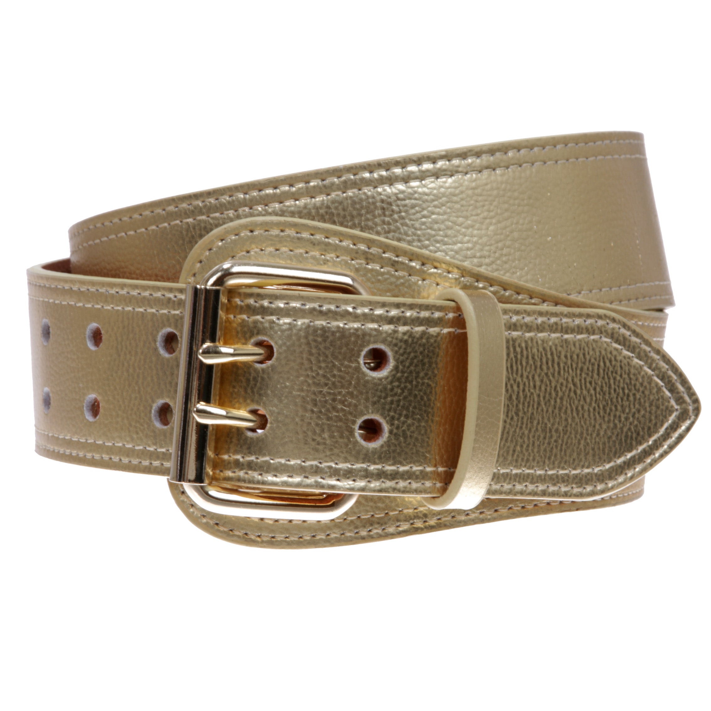 Women's Litchi Veined Double Stitch Double Hole Tapered Leather Belt - OnlineBelts
