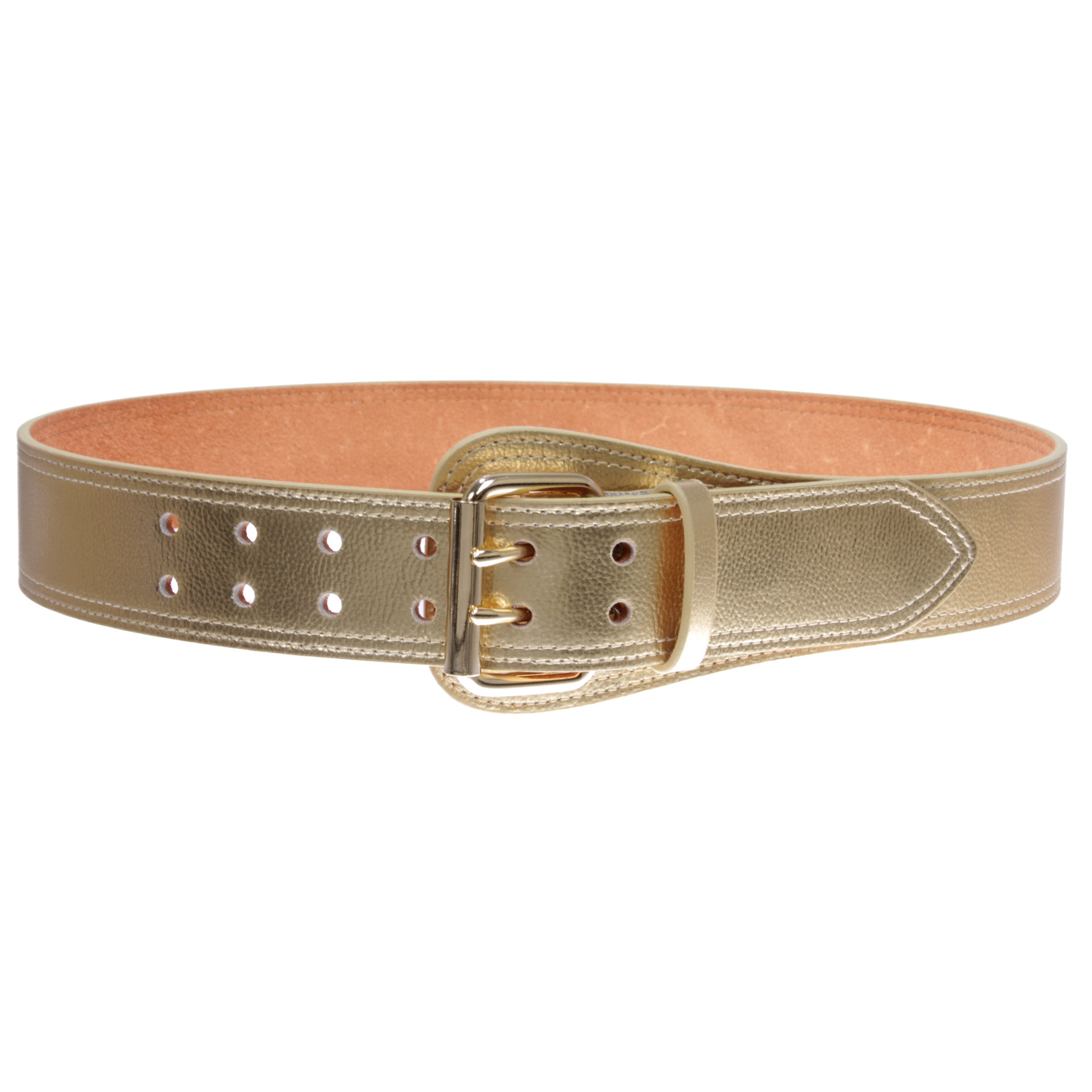Women's Litchi Veined Double Stitch Double Hole Tapered Leather Belt - OnlineBelts