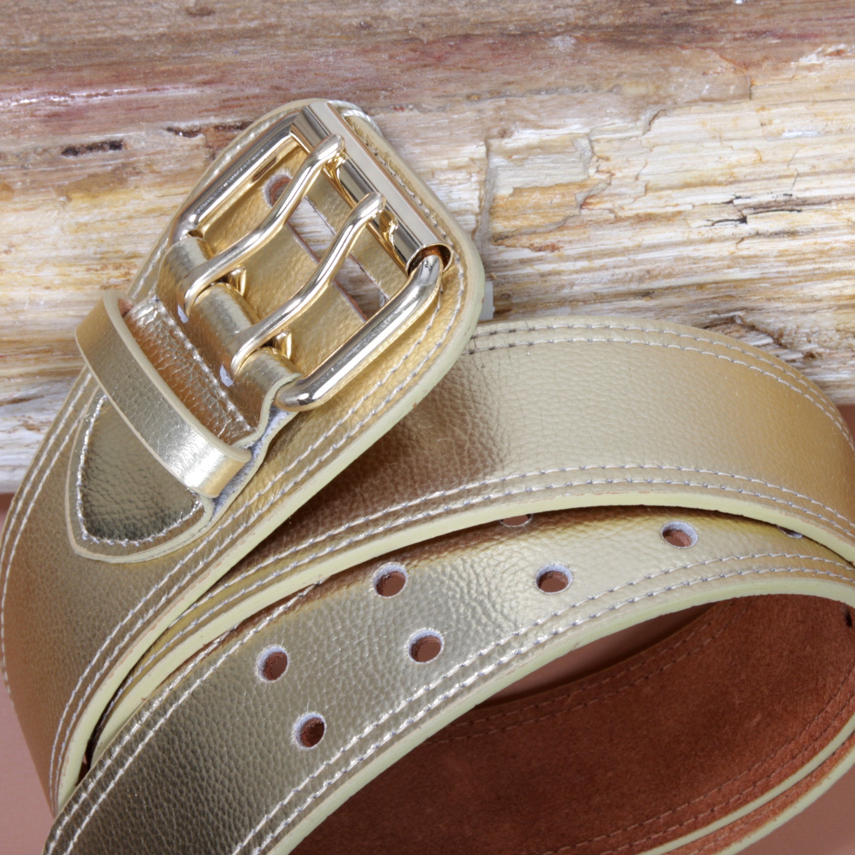 Women's Litchi Veined Double Stitch Double Hole Tapered Leather Belt - OnlineBelts