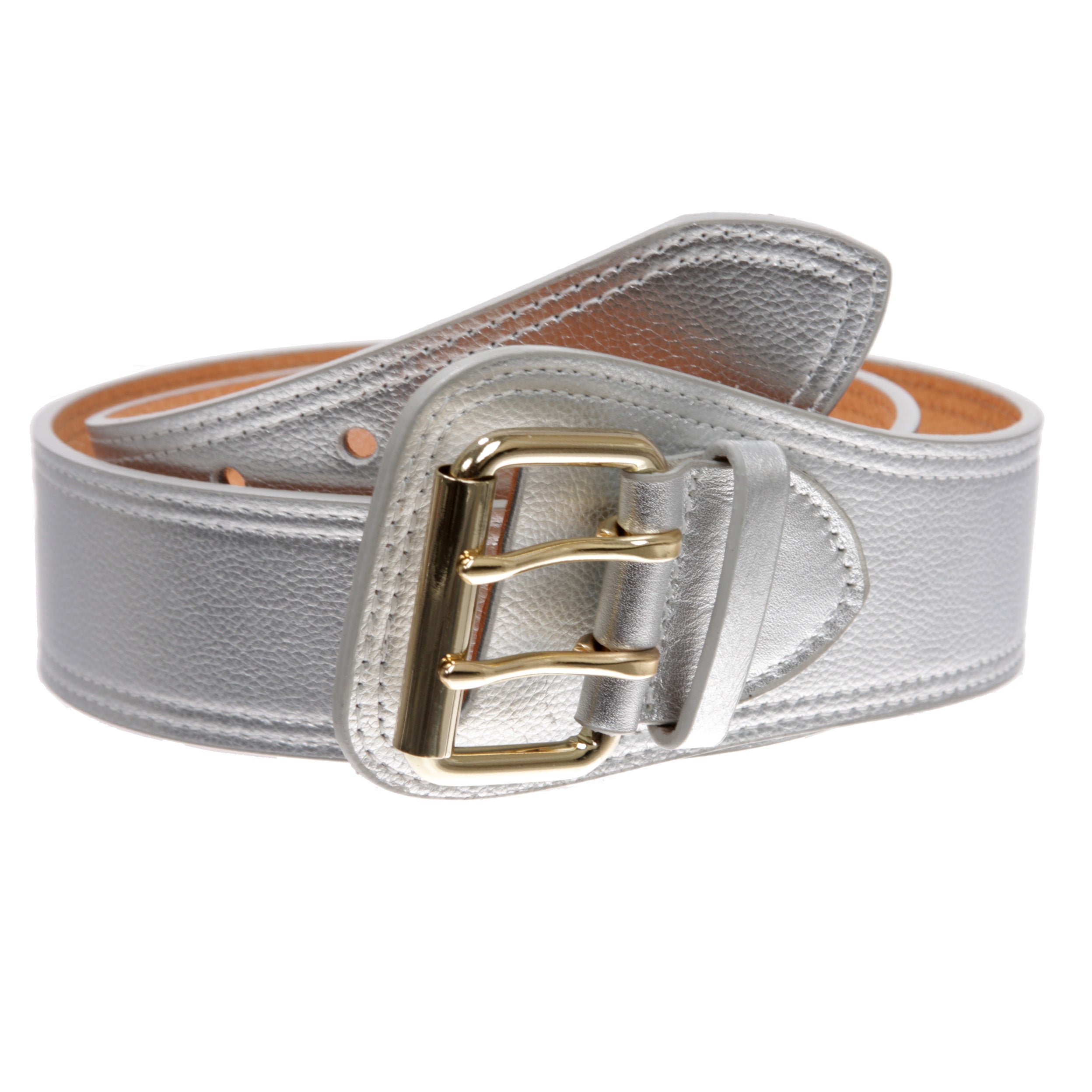 Women's Litchi Veined Double Stitch Double Hole Tapered Leather Belt - OnlineBelts