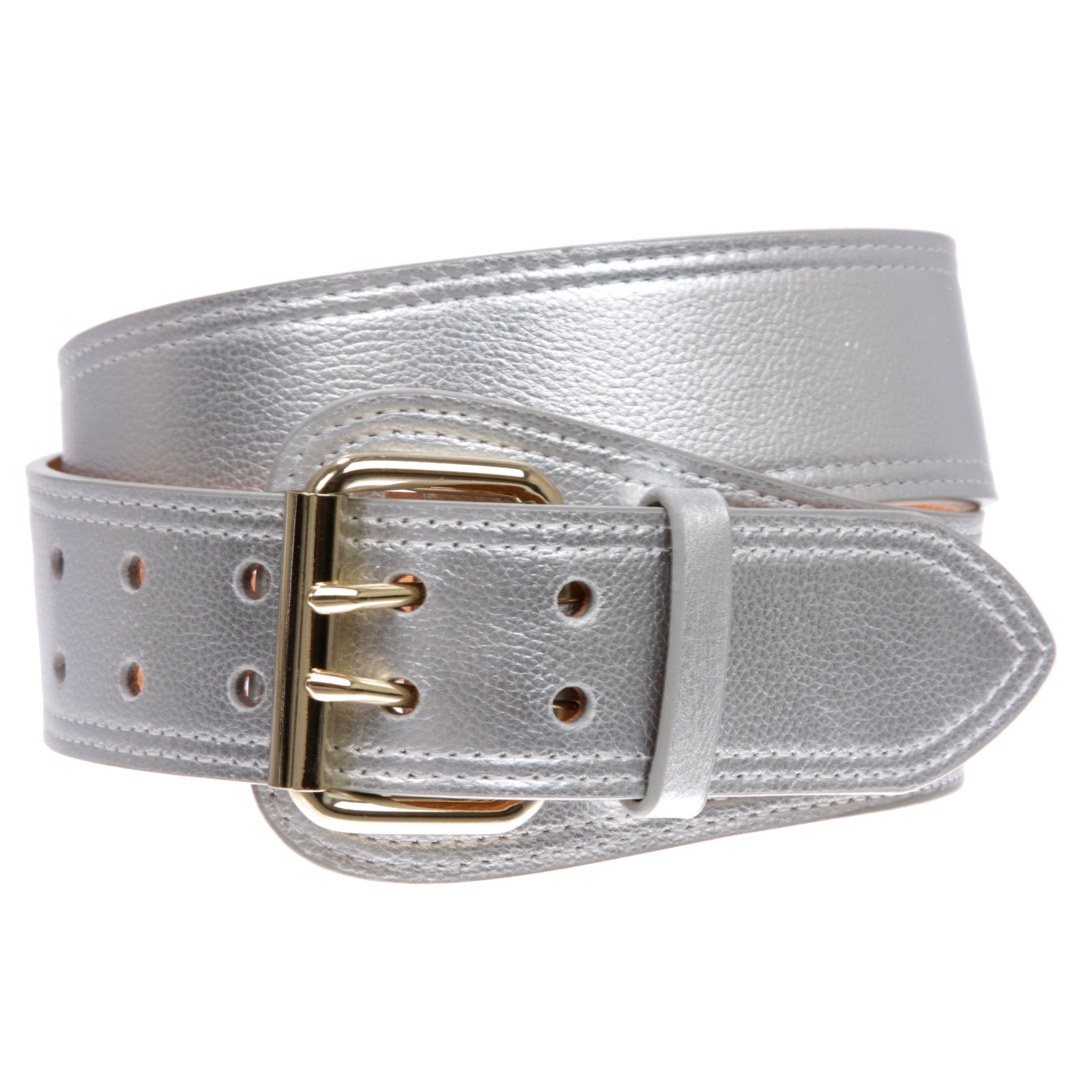 Women's Litchi Veined Double Stitch Double Hole Tapered Leather Belt - OnlineBelts