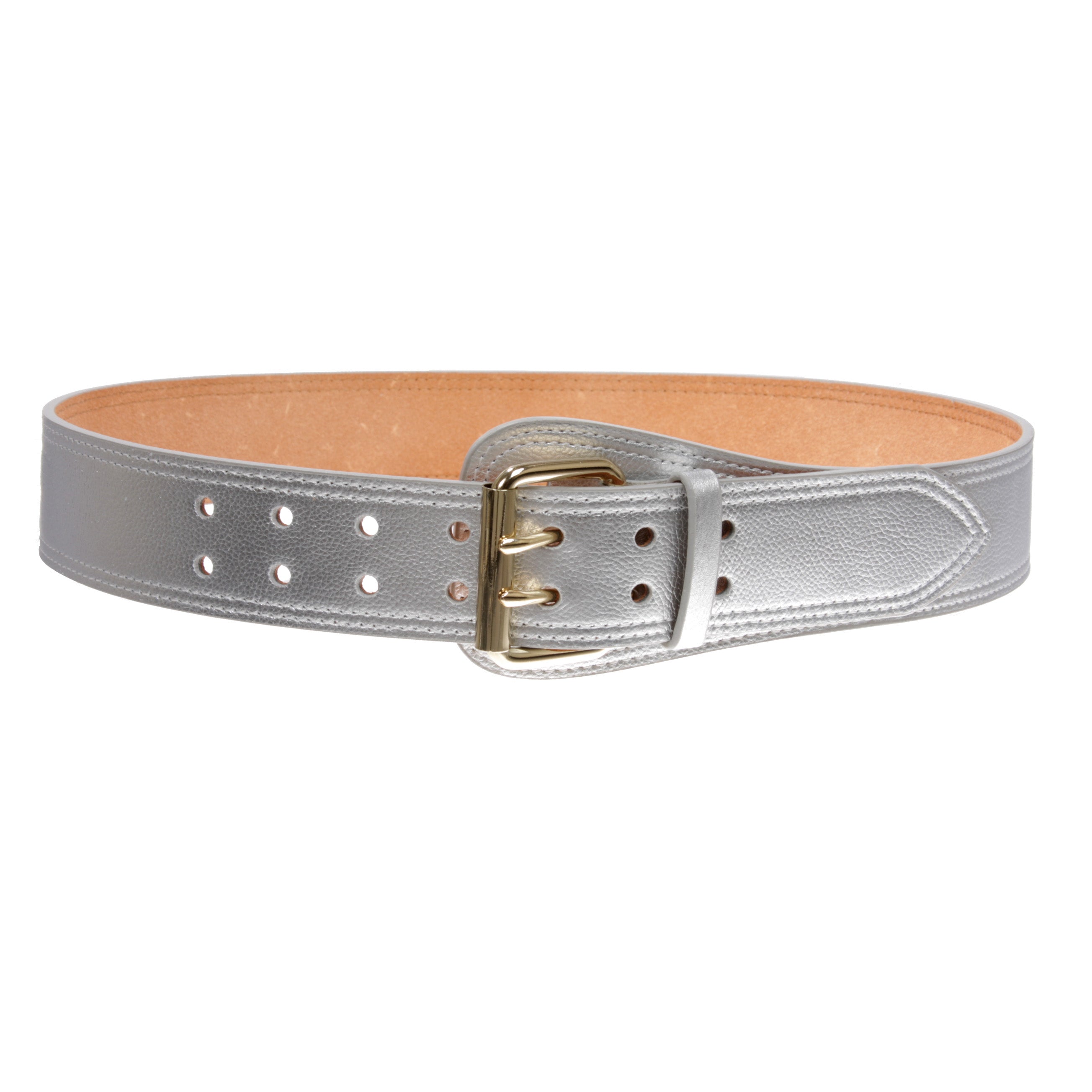 Women's Litchi Veined Double Stitch Double Hole Tapered Leather Belt - OnlineBelts