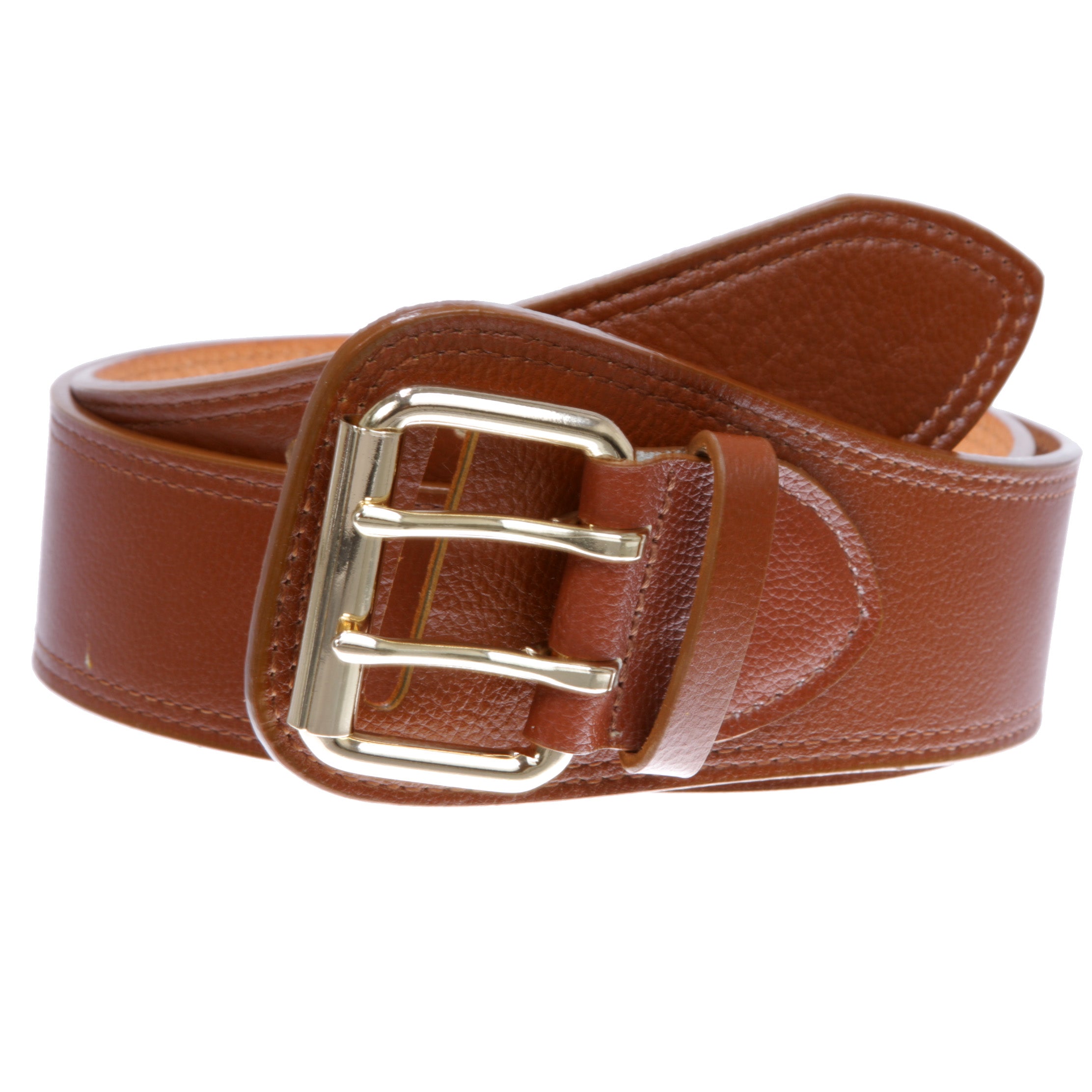 Women's Litchi Veined Double Stitch Double Hole Tapered Leather Belt - OnlineBelts