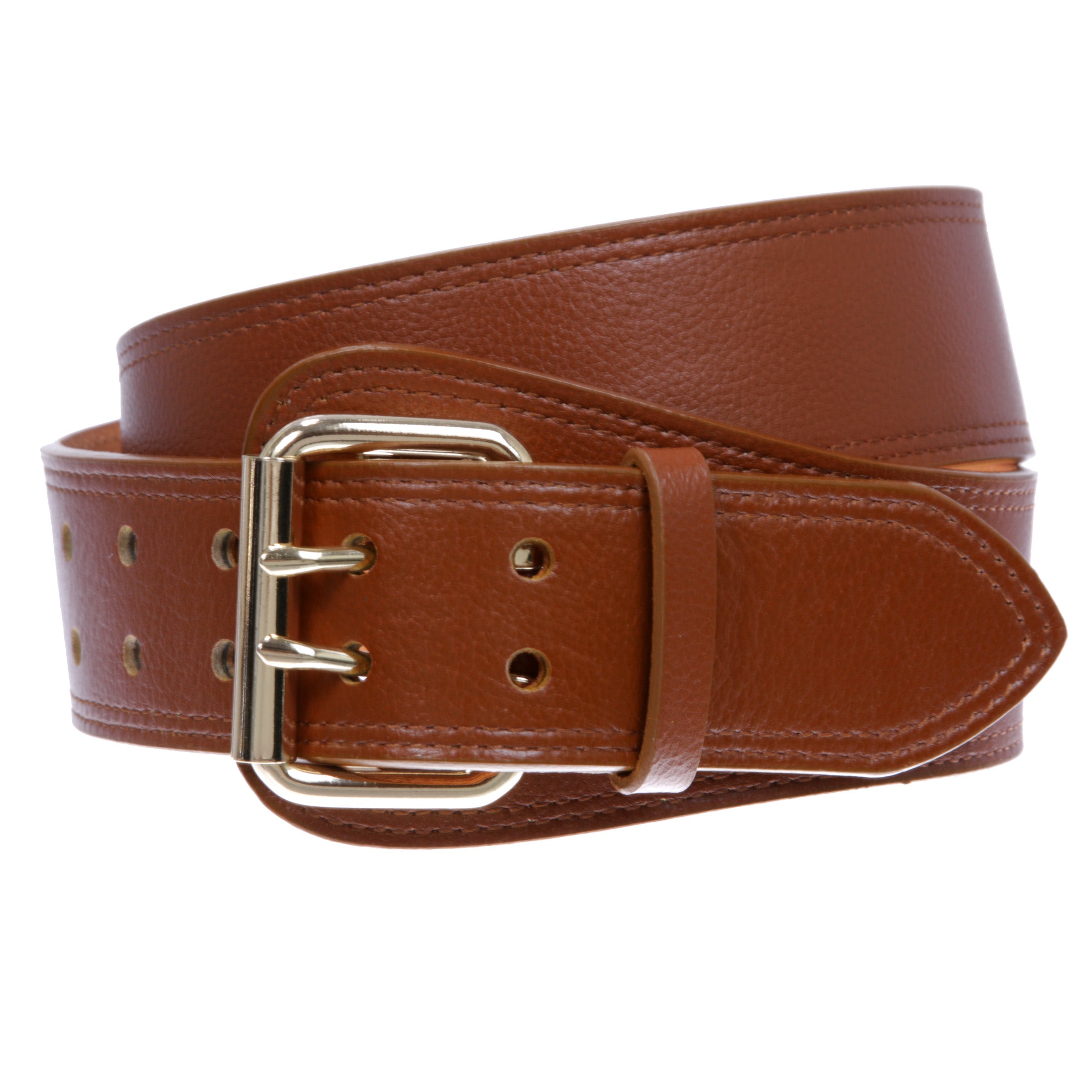 Women's Litchi Veined Double Stitch Double Hole Tapered Leather Belt - OnlineBelts