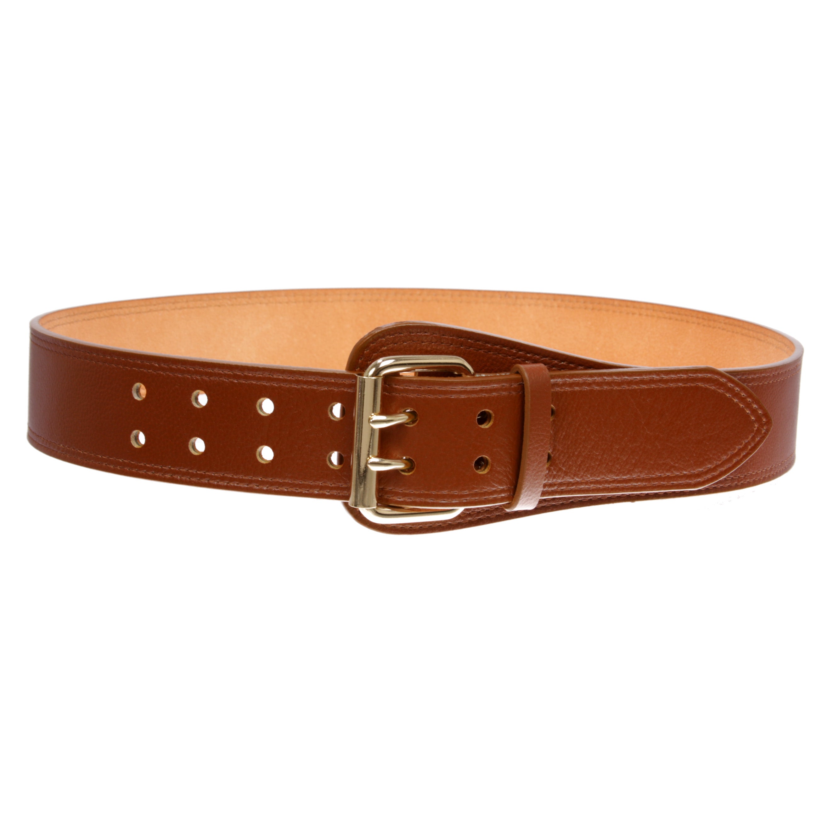 Women's Litchi Veined Double Stitch Double Hole Tapered Leather Belt - OnlineBelts