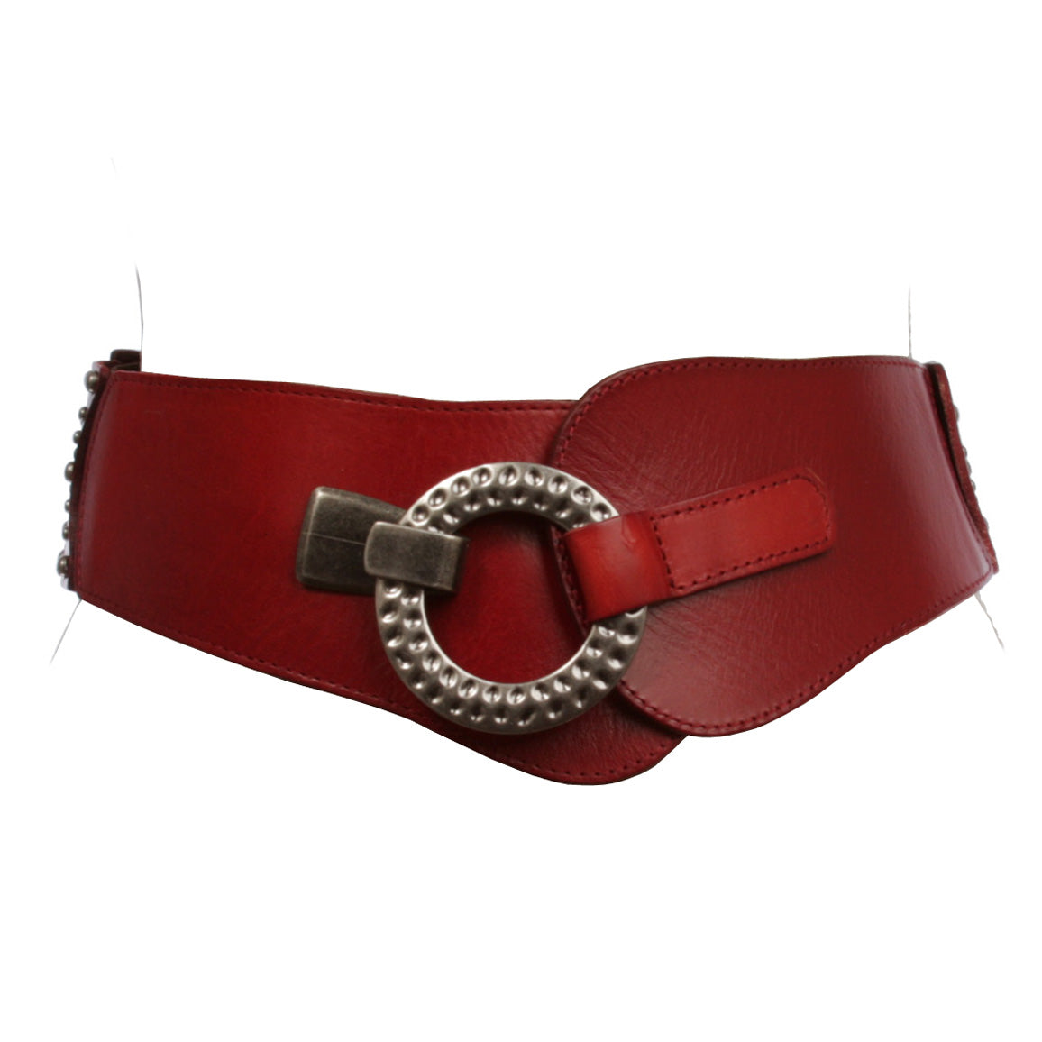 Women's 2 3/8" Wide High Waist Elastic Stretchy Studded Leather Hook Fashion Belt
