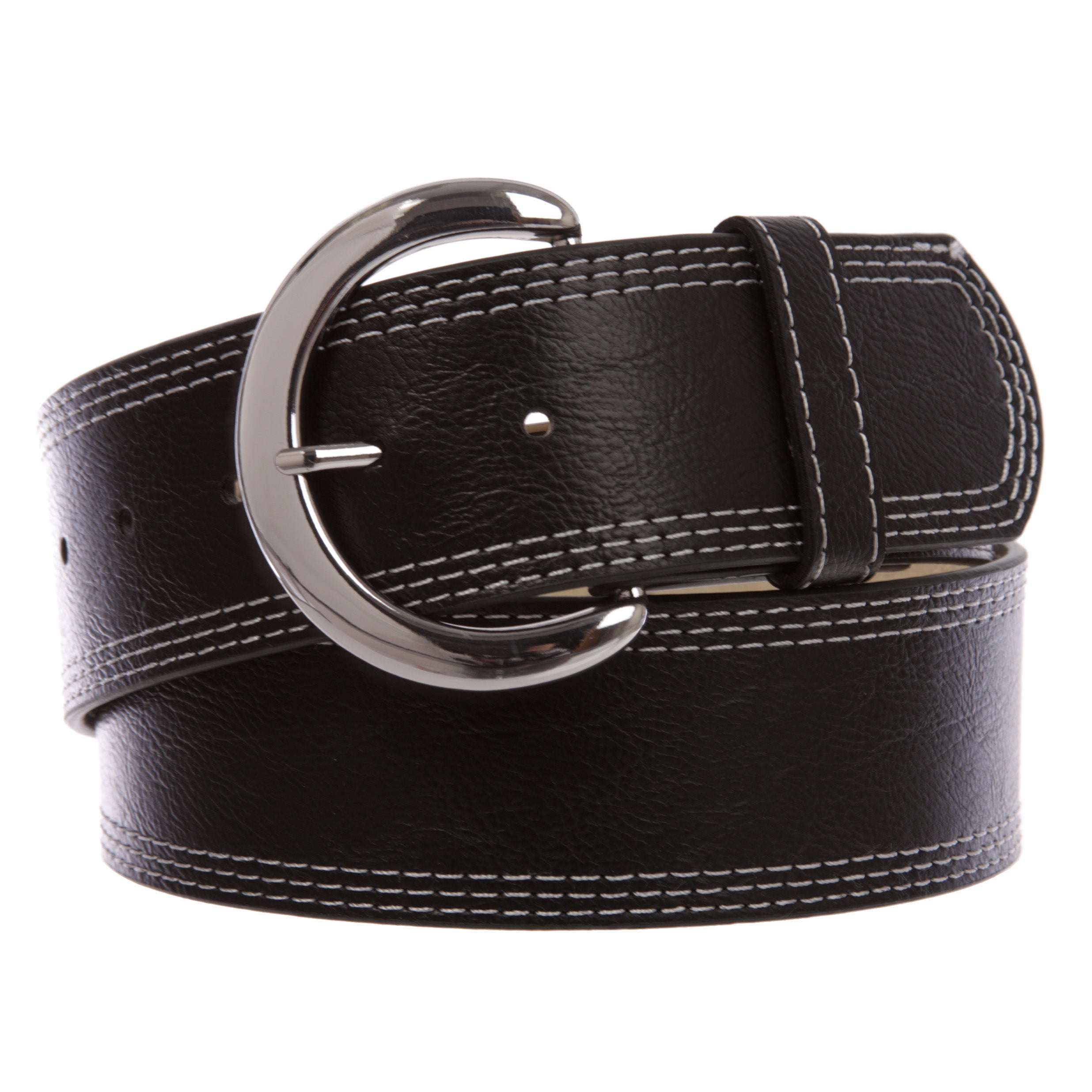 Women's 2" wide Stitching Edged Plain High Waist Leather Belt - OnlineBelts