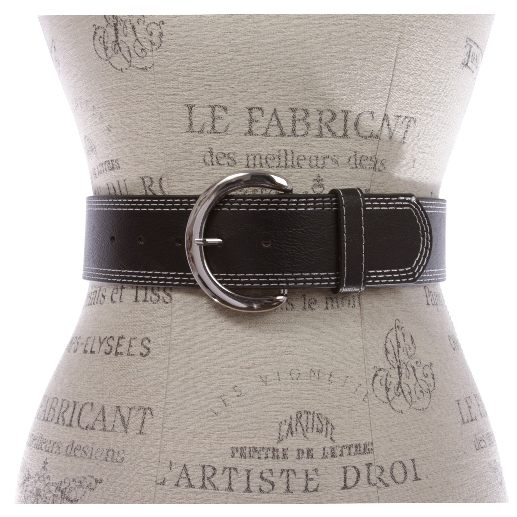 Women's 2" wide Stitching Edged Plain High Waist Leather Belt - OnlineBelts