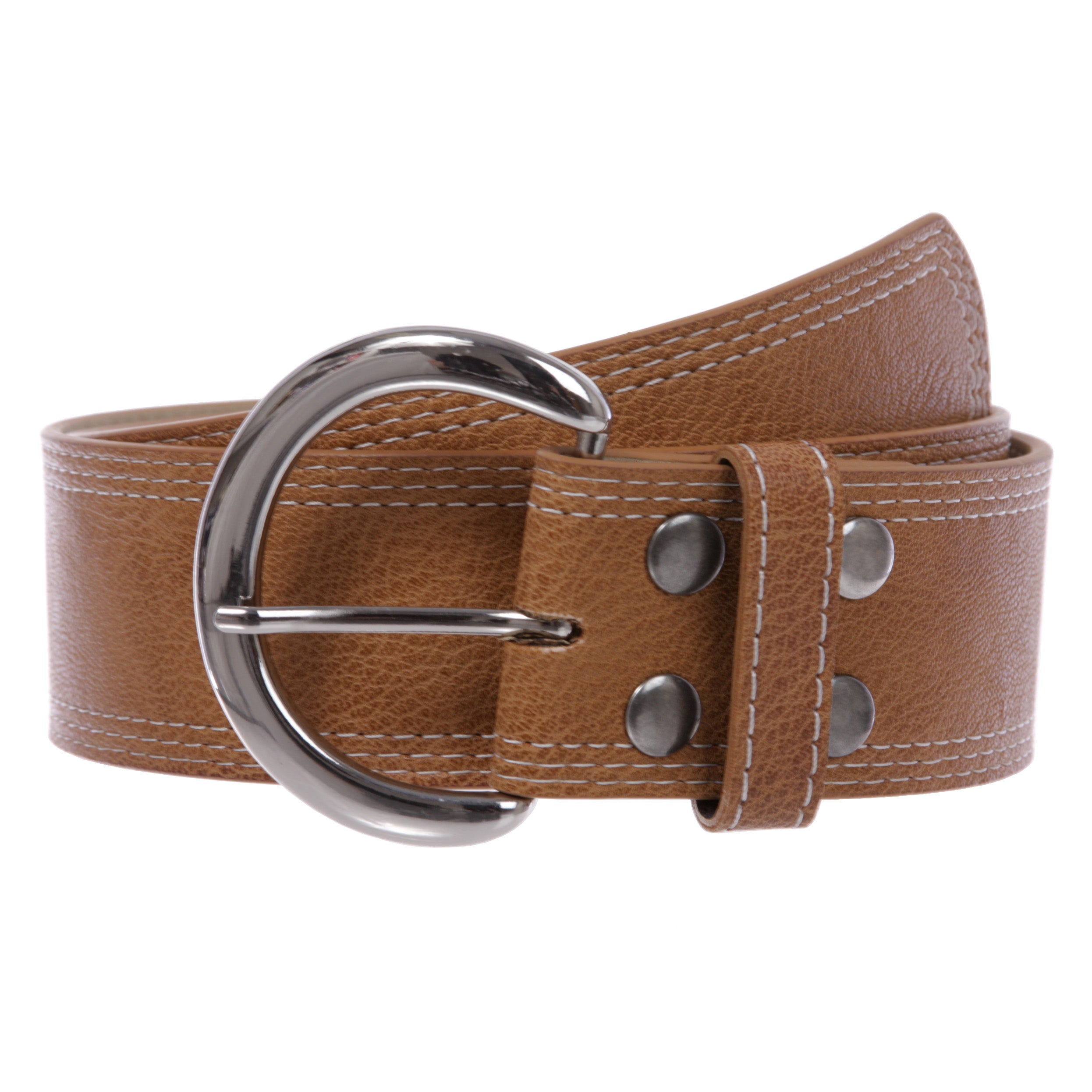 Women's 2" wide Stitching Edged Plain High Waist Leather Belt - OnlineBelts