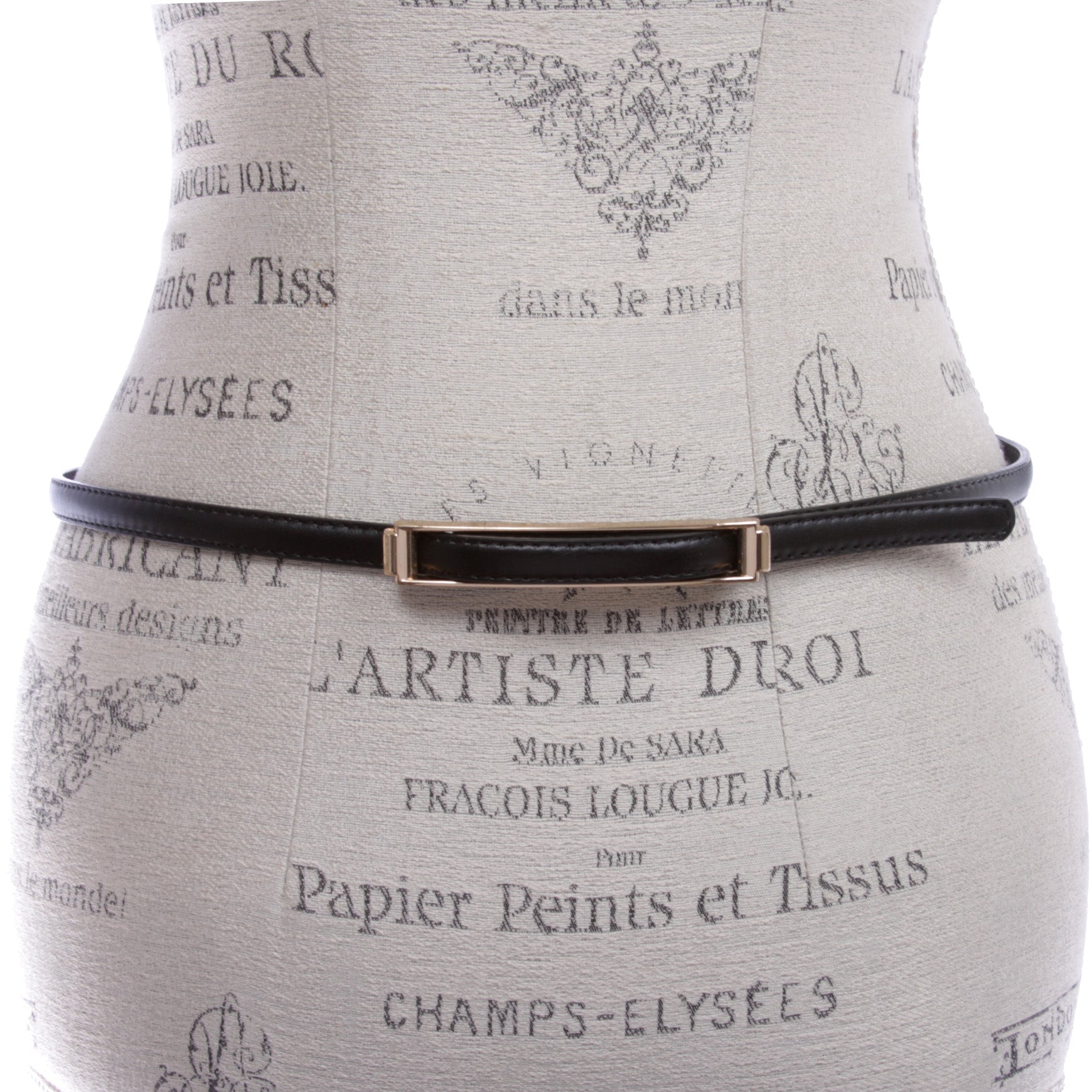 Womens Thin Belts Skinny Faux Leather Stitch Belt with Gold Tone Buckle - OnlineBelts