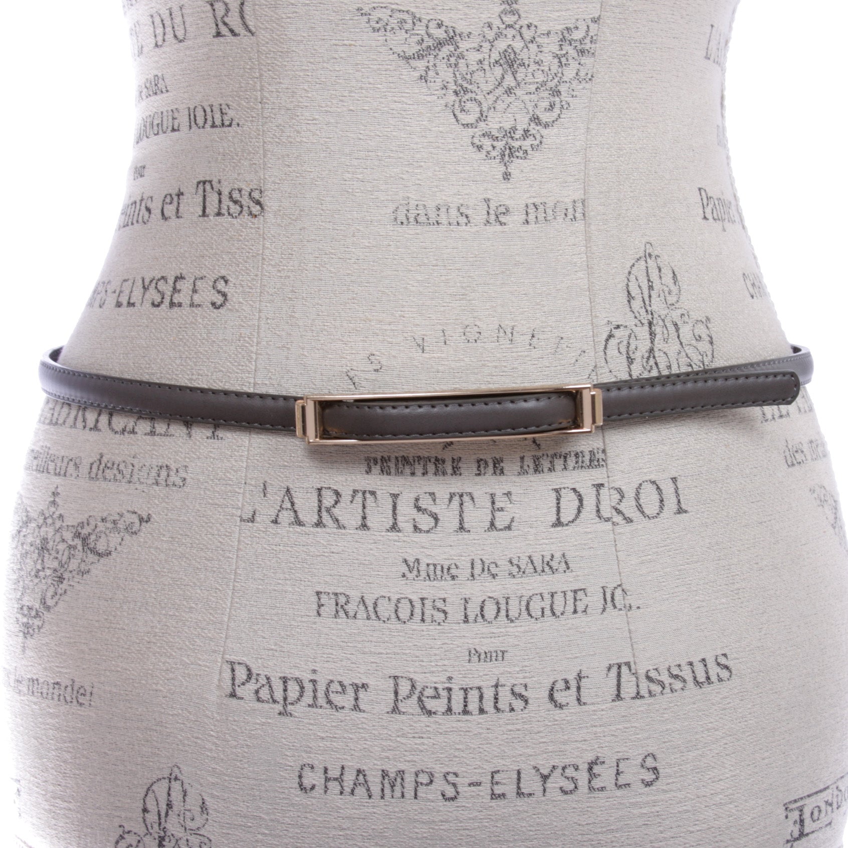 Womens Thin Belts Skinny Faux Leather Stitch Belt with Gold Tone Buckle - OnlineBelts