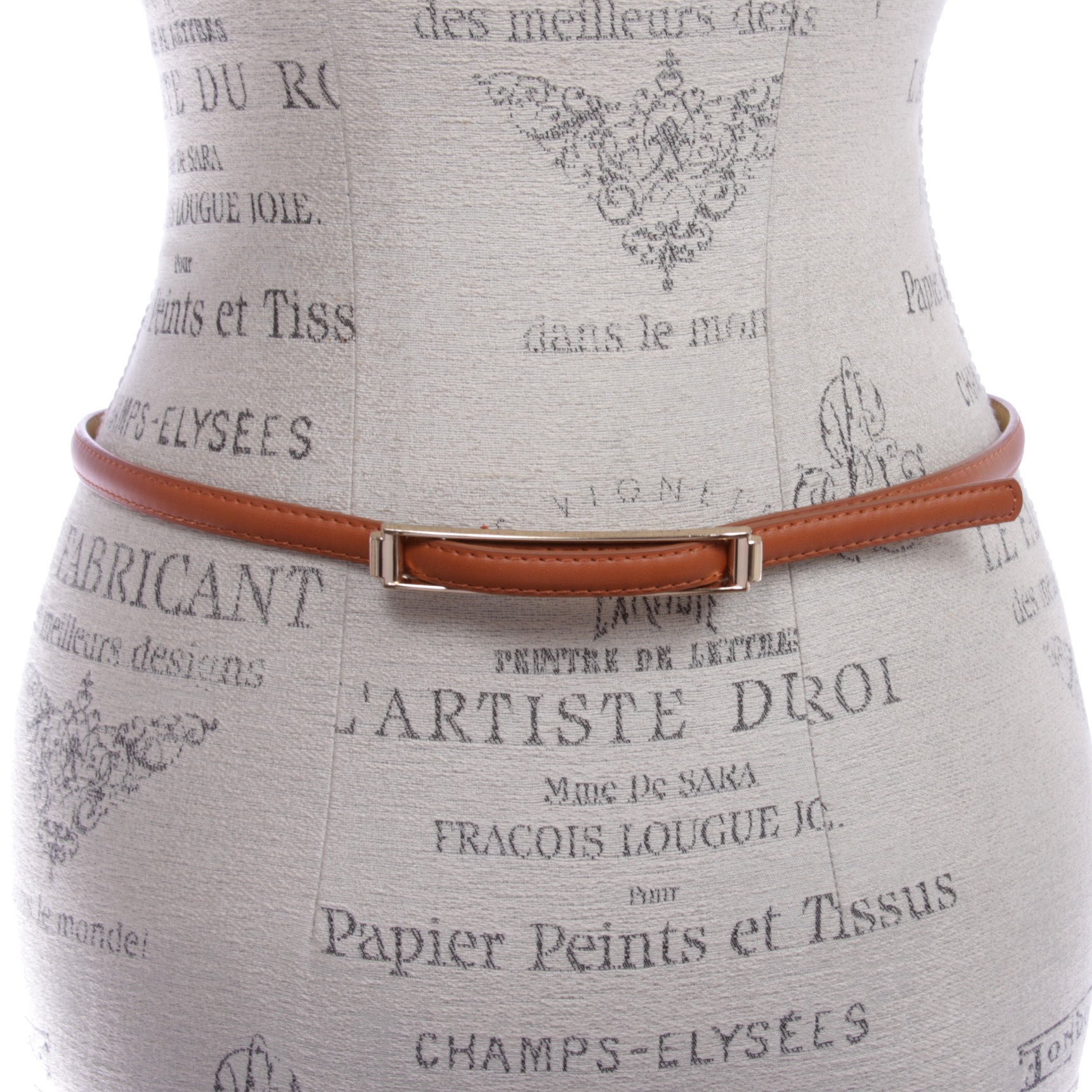 Womens Thin Belts Skinny Faux Leather Stitch Belt with Gold Tone Buckle - OnlineBelts