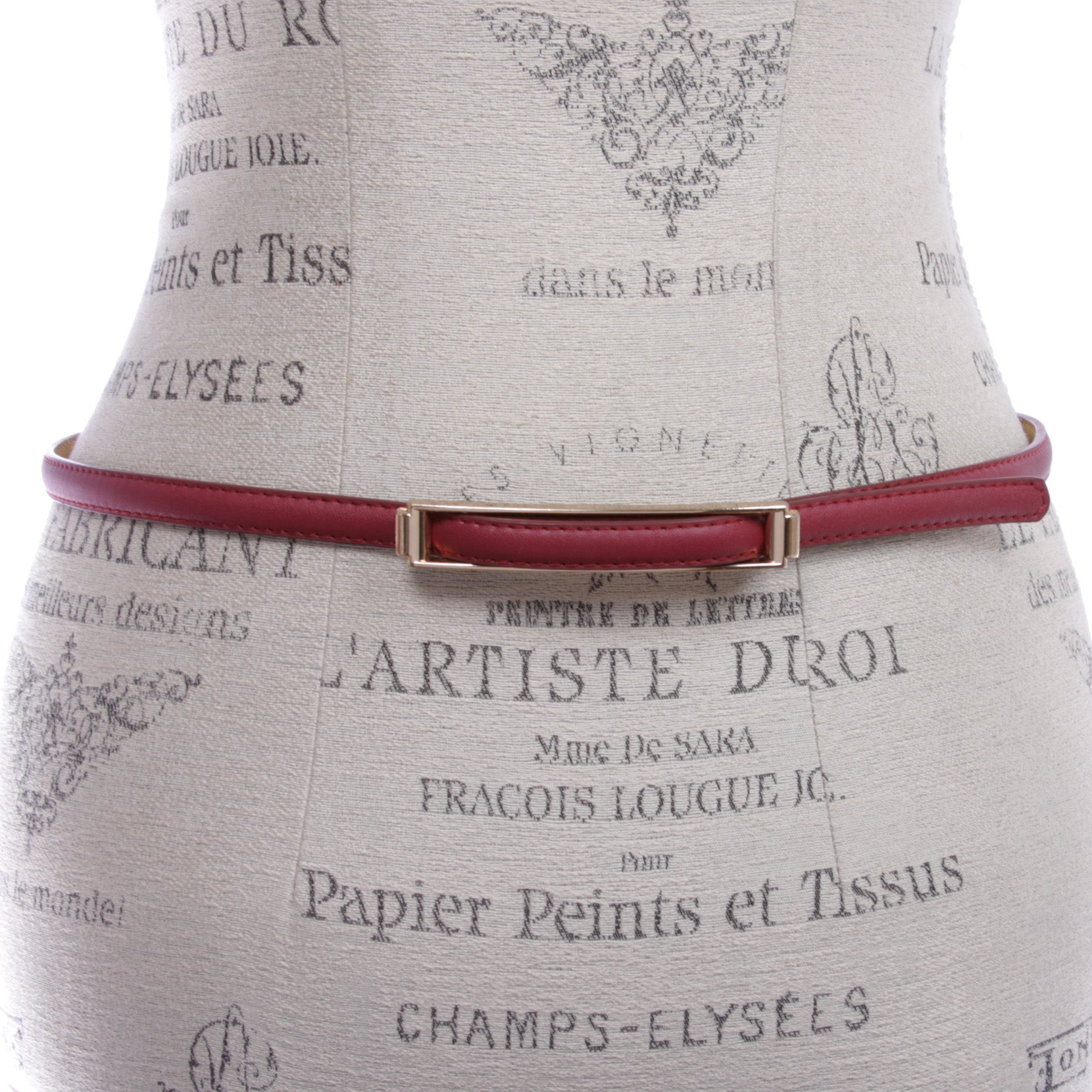 Womens Thin Belts Skinny Faux Leather Stitch Belt with Gold Tone Buckle - OnlineBelts
