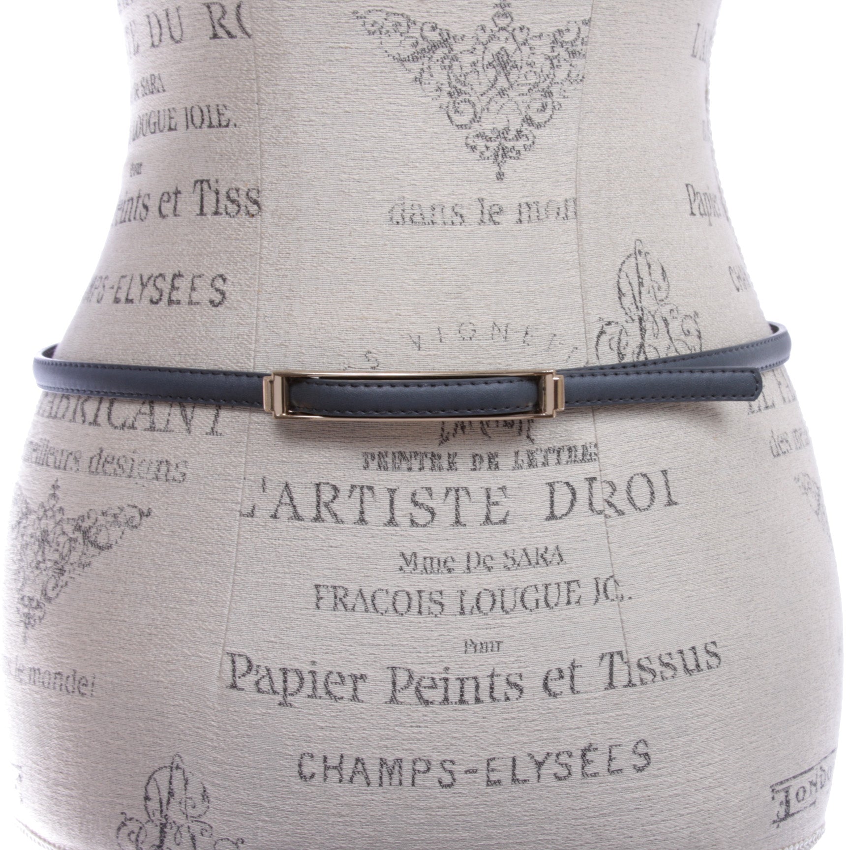Womens Thin Belts Skinny Faux Leather Stitch Belt with Gold Tone Buckle - OnlineBelts