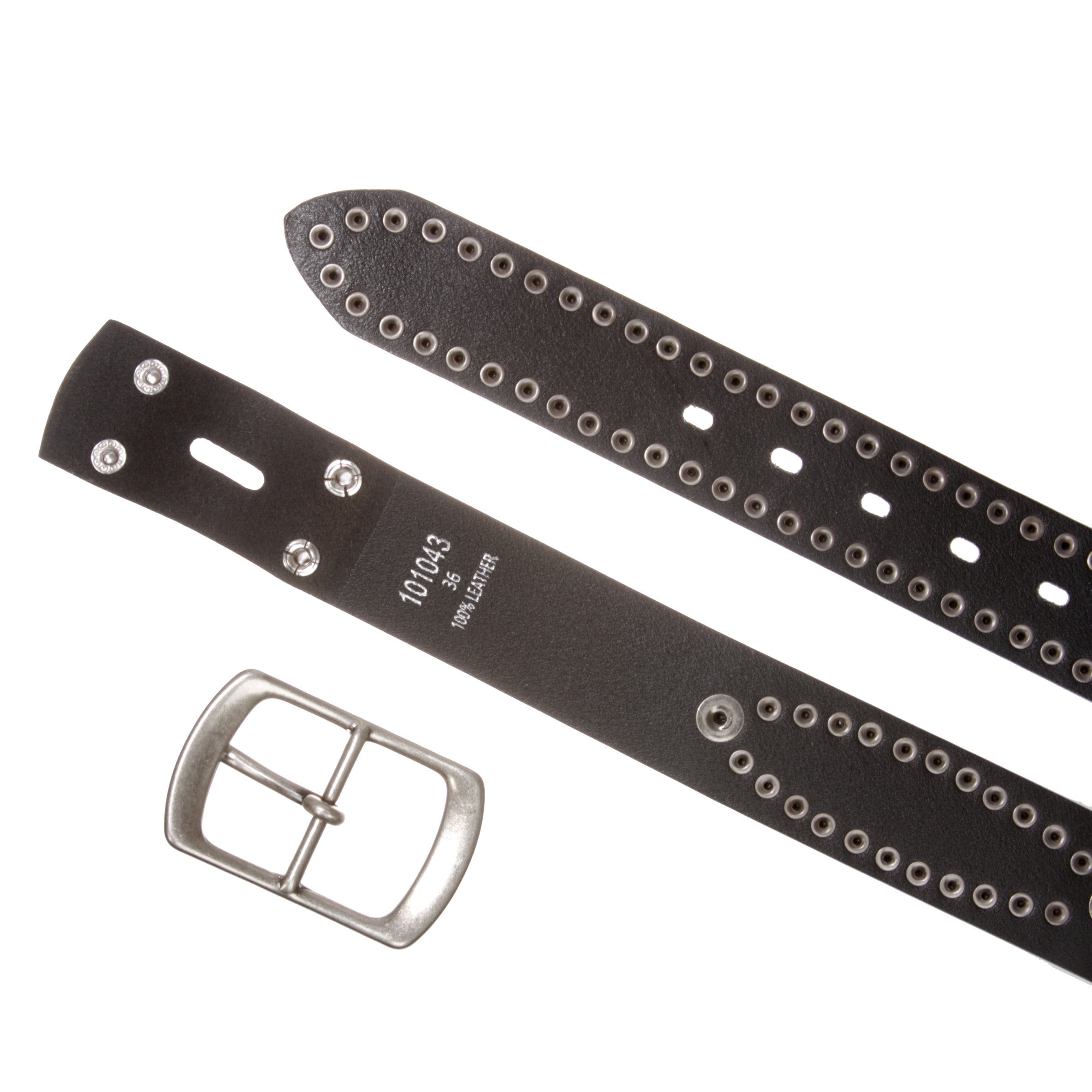 Western Snap on Hammered Rivet Silver Circle Metal Studded Cowhide Leather Belt - OnlineBelts