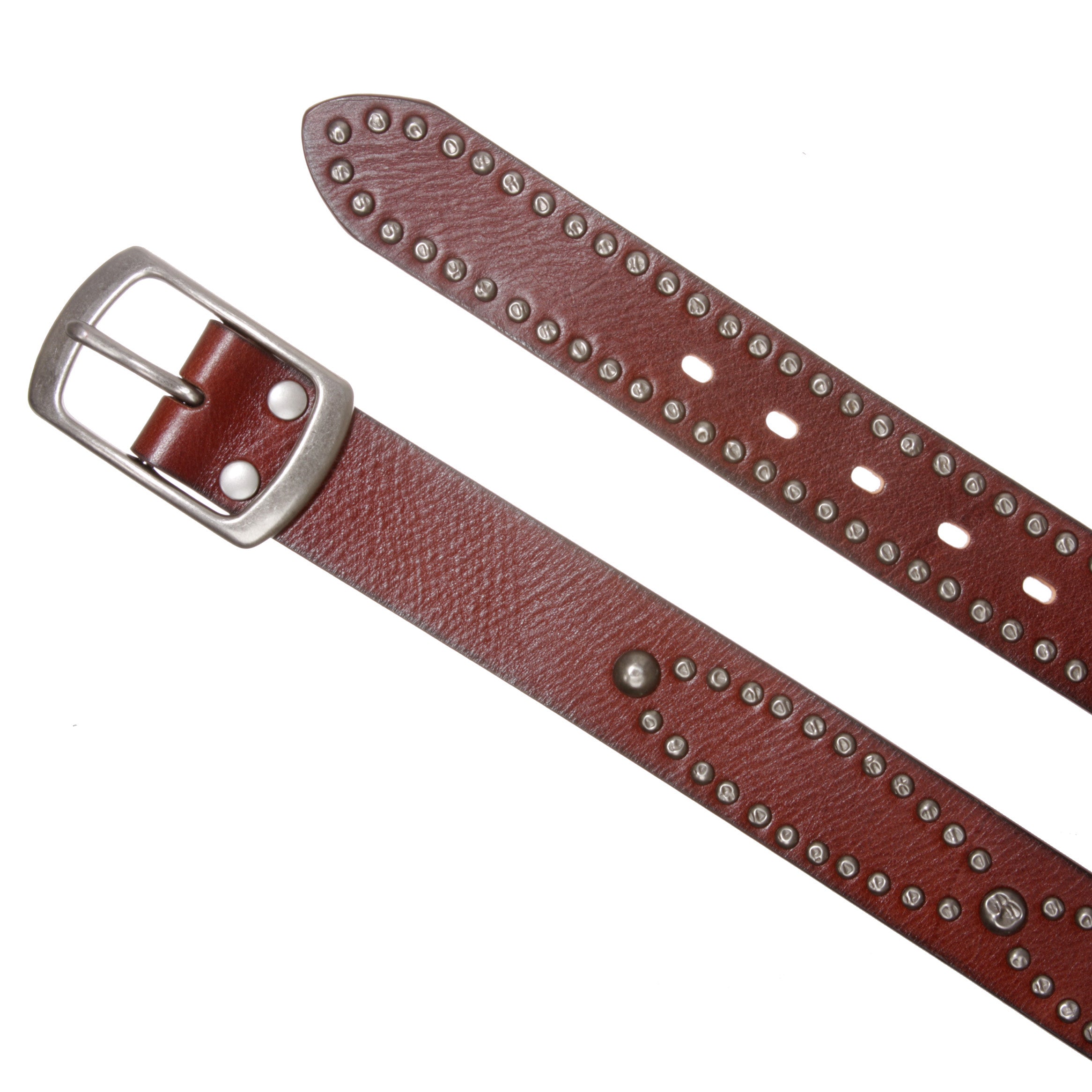 Western Snap on Hammered Rivet Silver Circle Metal Studded Cowhide Leather Belt - OnlineBelts