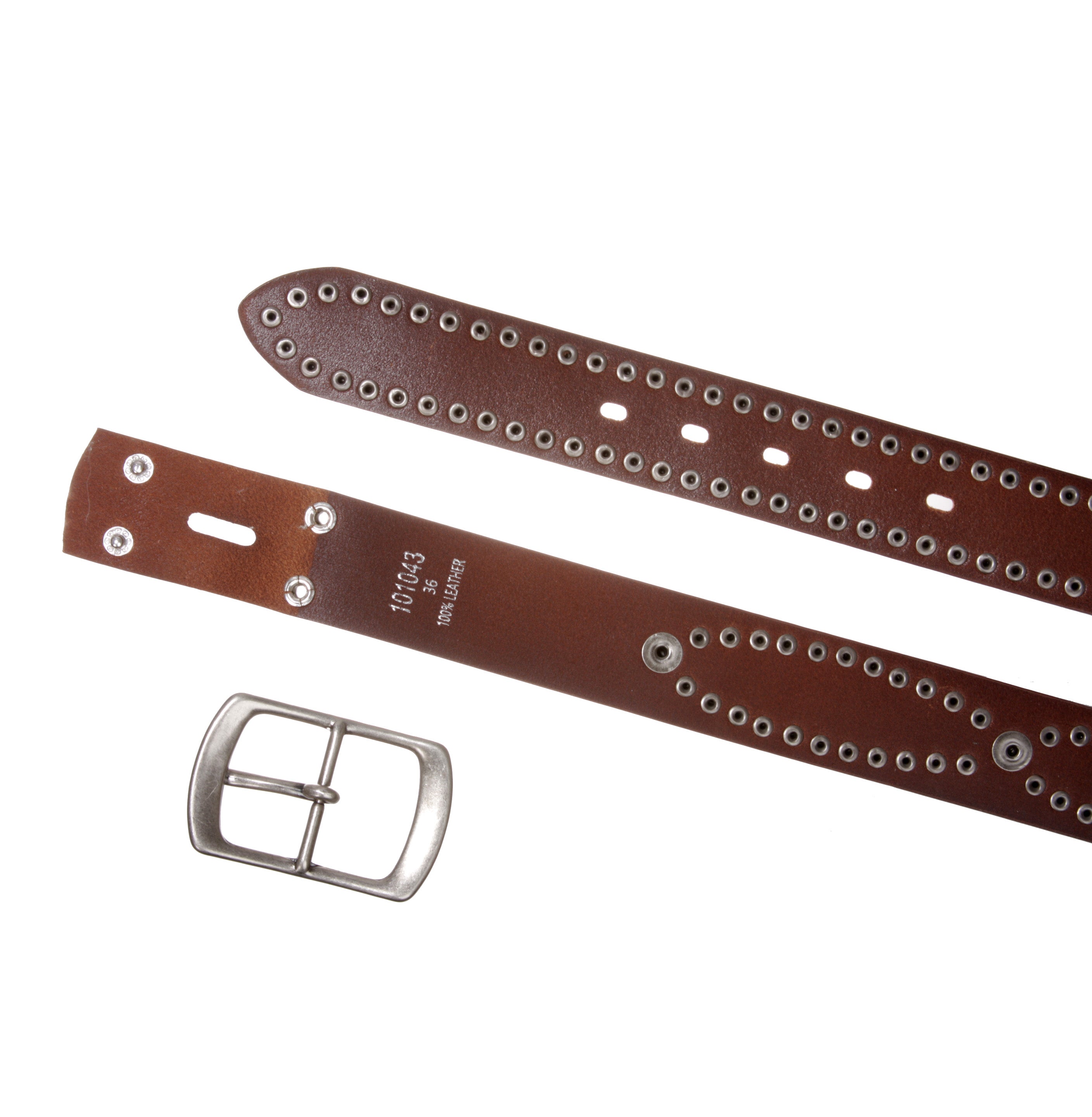 Western Snap on Hammered Rivet Silver Circle Metal Studded Cowhide Leather Belt - OnlineBelts
