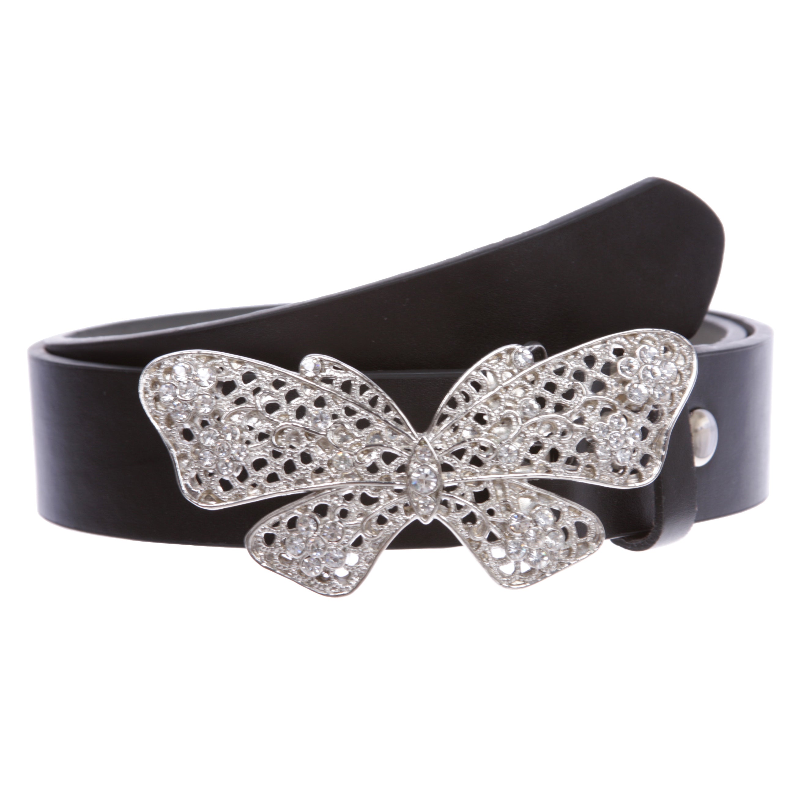 1 1/2" Women's Snap On Belt With Oval Perforated Engraved Crystal Rhinestone Western Floral Buckle - OnlineBelts