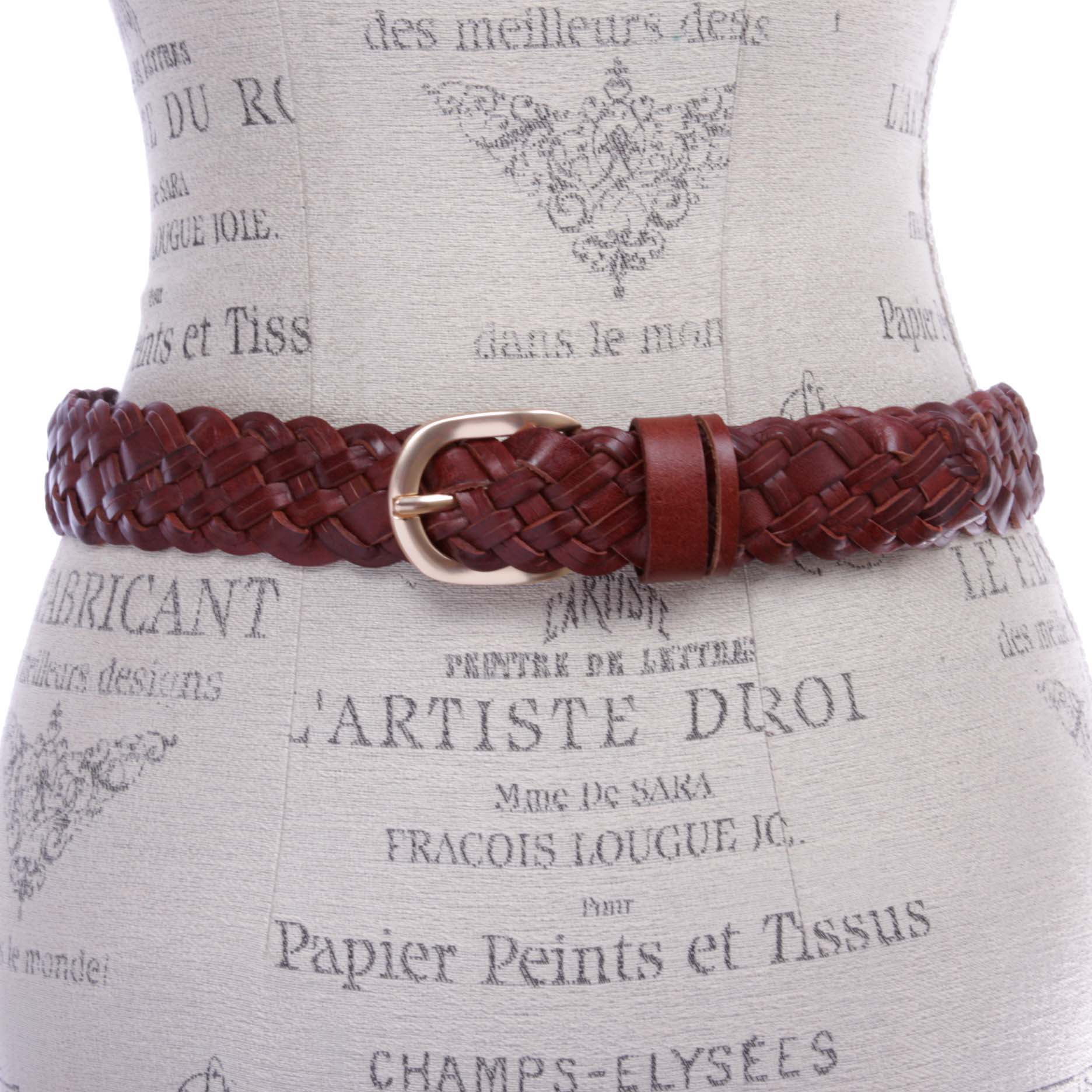 Women's 1 1/2" (38mm) Braided Woven Vintage Cowhide Full Grain Leather Belt - OnlineBelts