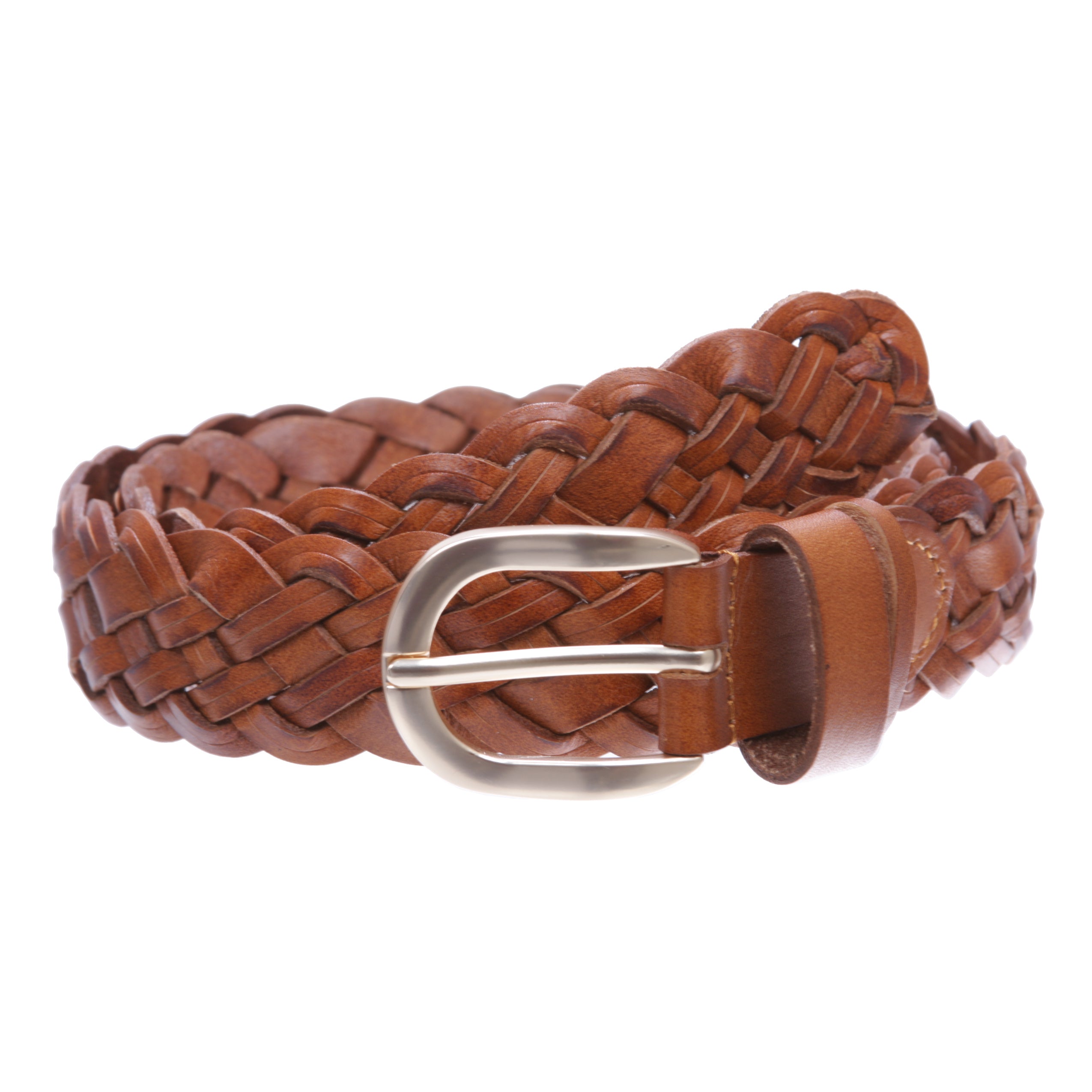 Women's 1 1/2" (38mm) Braided Woven Vintage Cowhide Full Grain Leather Belt - OnlineBelts