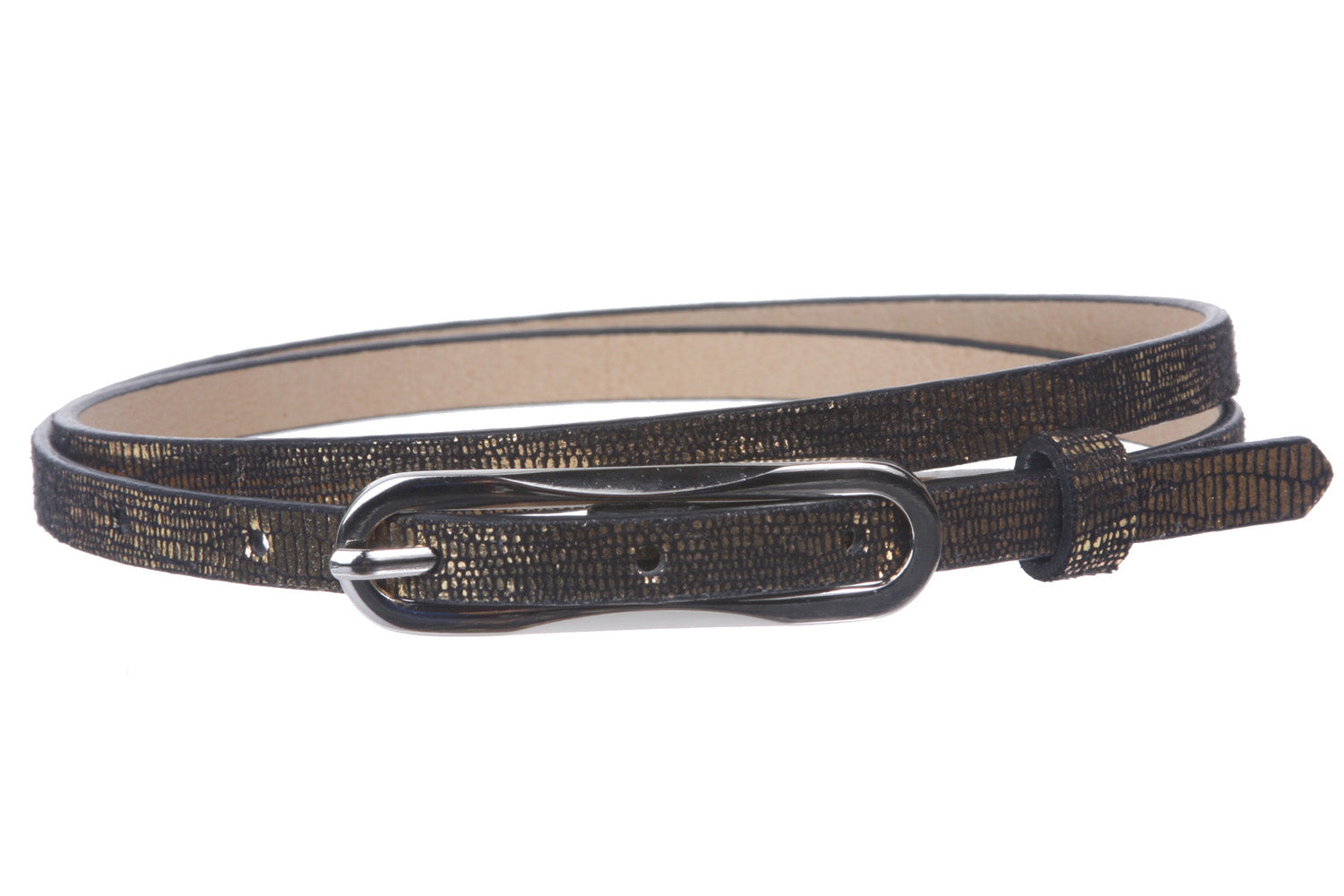 Ladies Non leather Lizard Print Skinny Belt - OnlineBelts