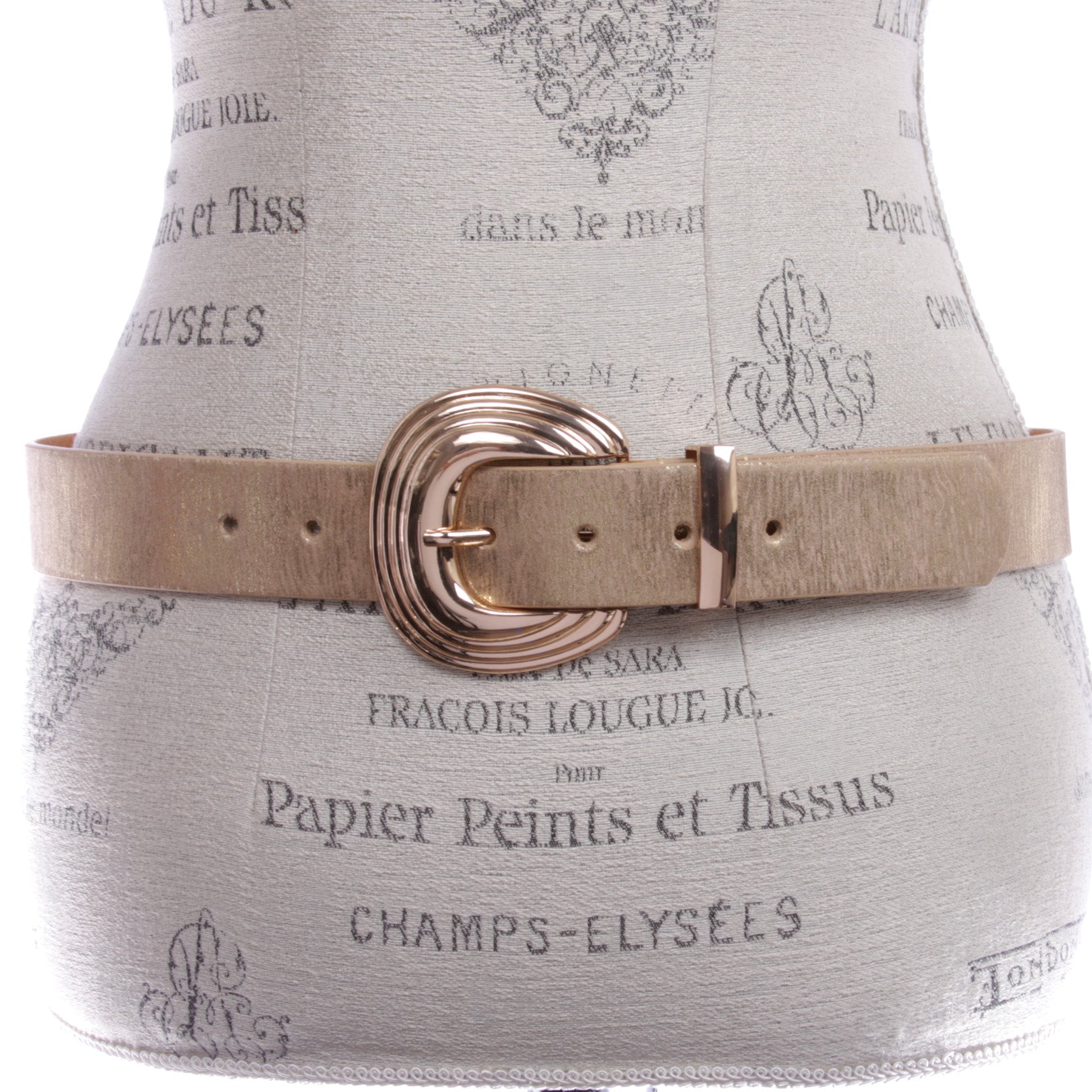 Womens Gold Accent Shell Buckle Shimmer Leather Belt - OnlineBelts