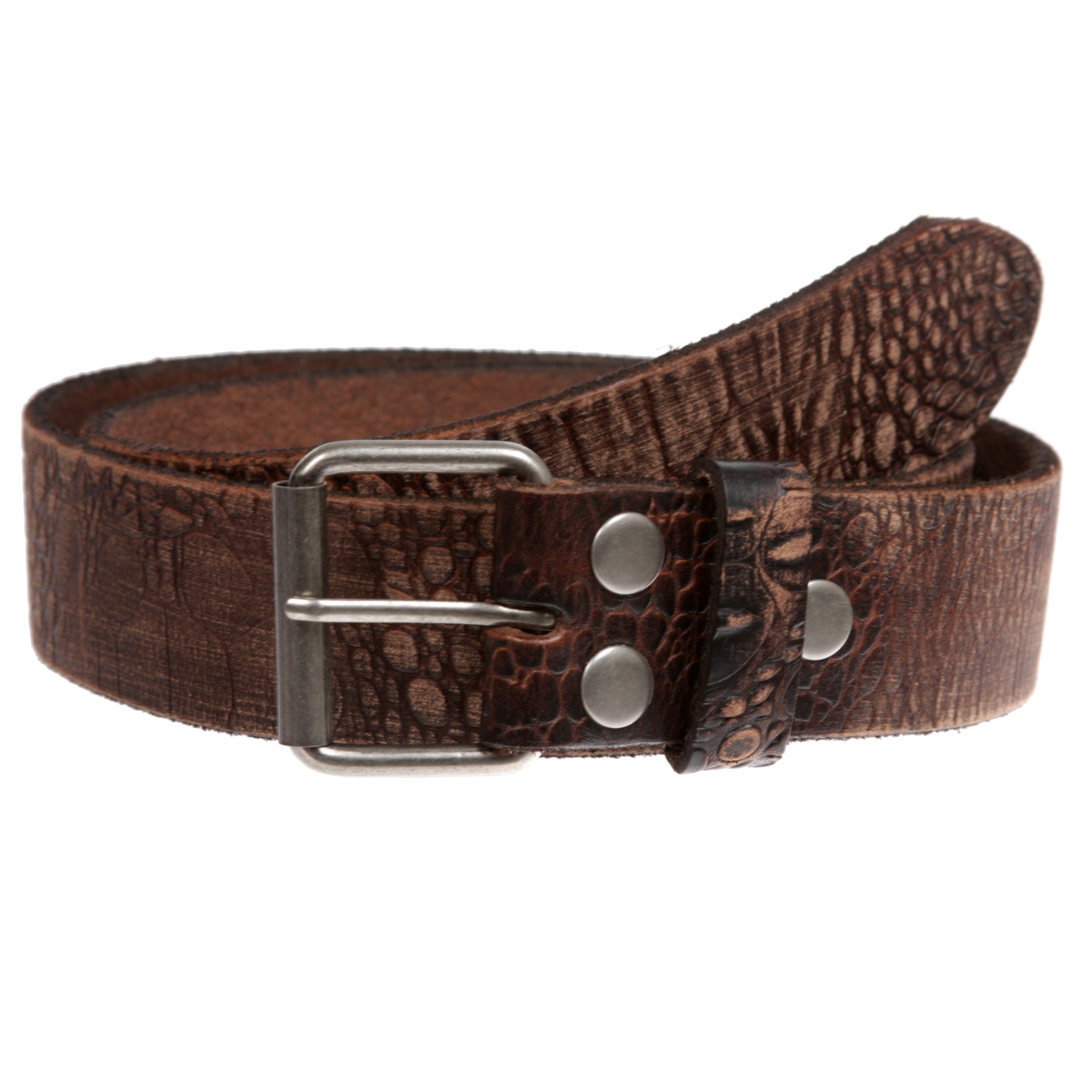 Croco Embossed Distressed 100% Leather Casual Belt for Men and Women - OnlineBelts