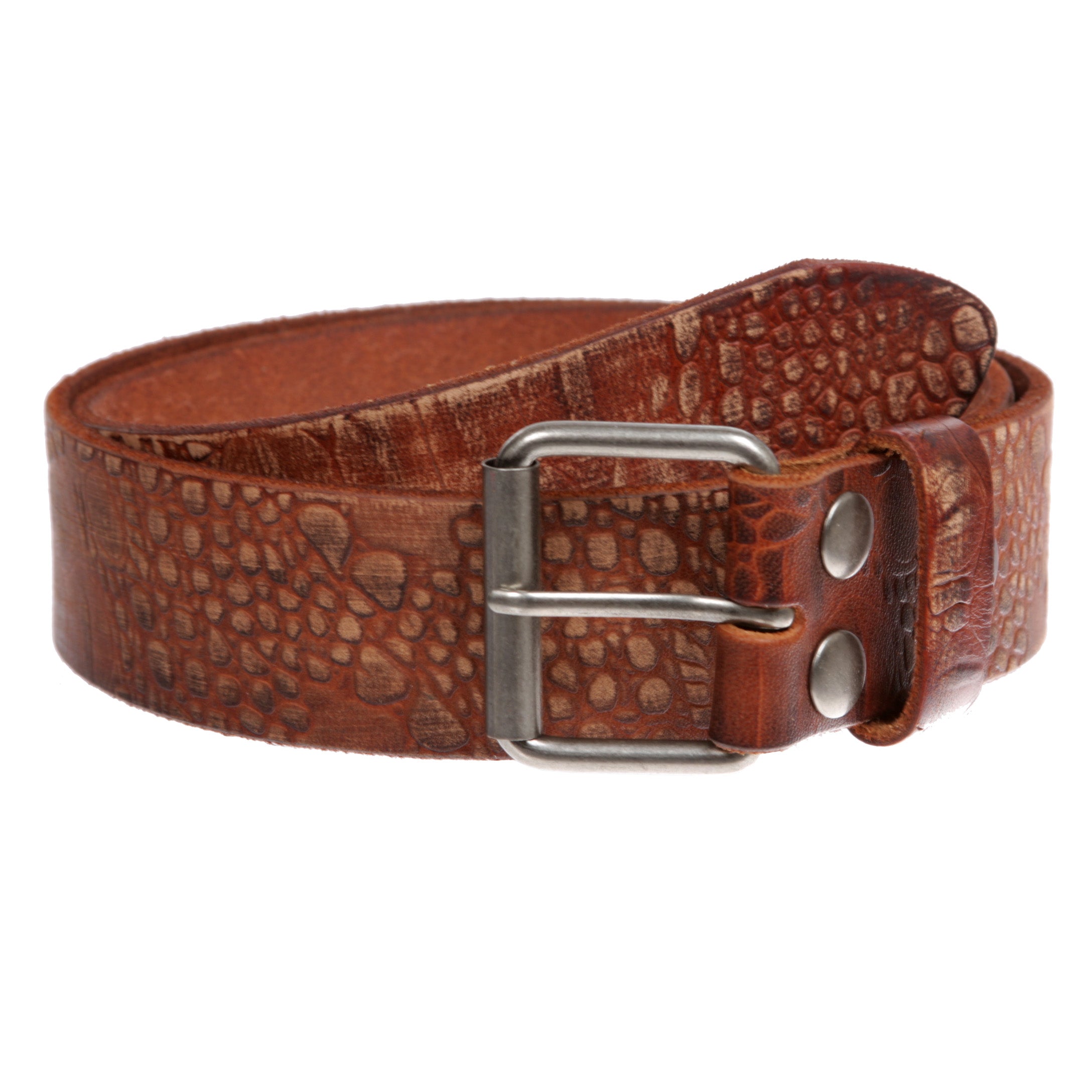 Croco Embossed Distressed 100% Leather Casual Belt for Men and Women - OnlineBelts