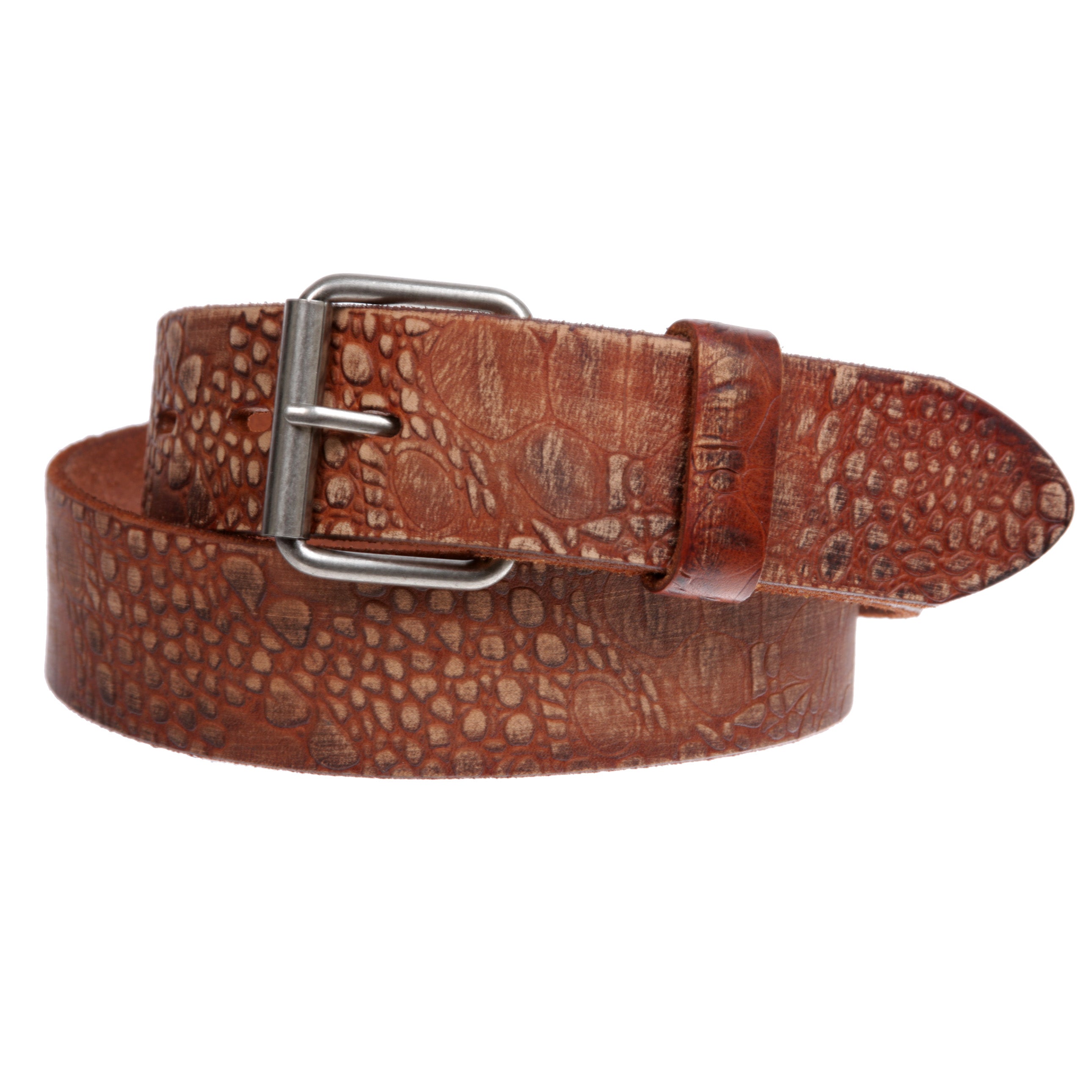 Croco Embossed Distressed 100% Leather Casual Belt for Men and Women - OnlineBelts