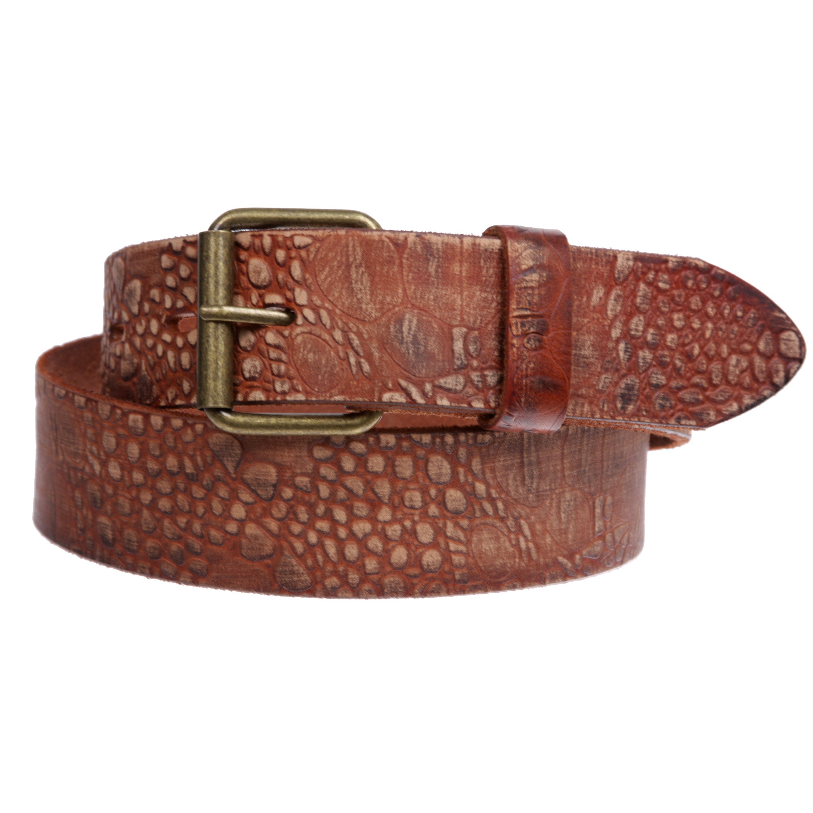 Croco Embossed Distressed 100% Leather Casual Belt for Men and Women - OnlineBelts