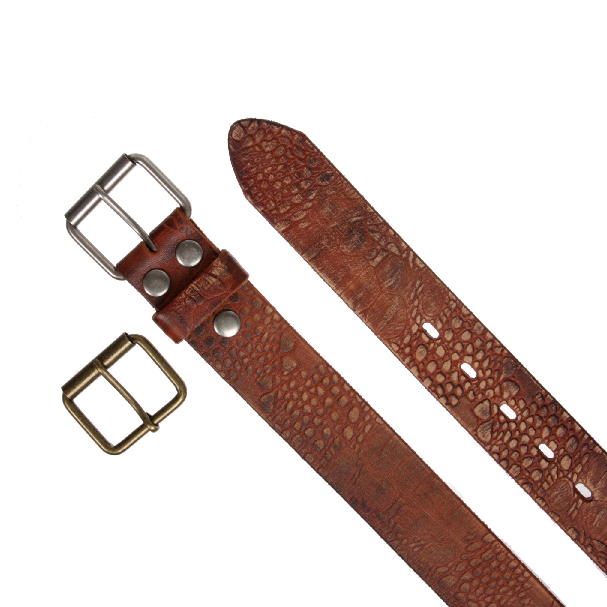 Croco Embossed Distressed 100% Leather Casual Belt for Men and Women - OnlineBelts