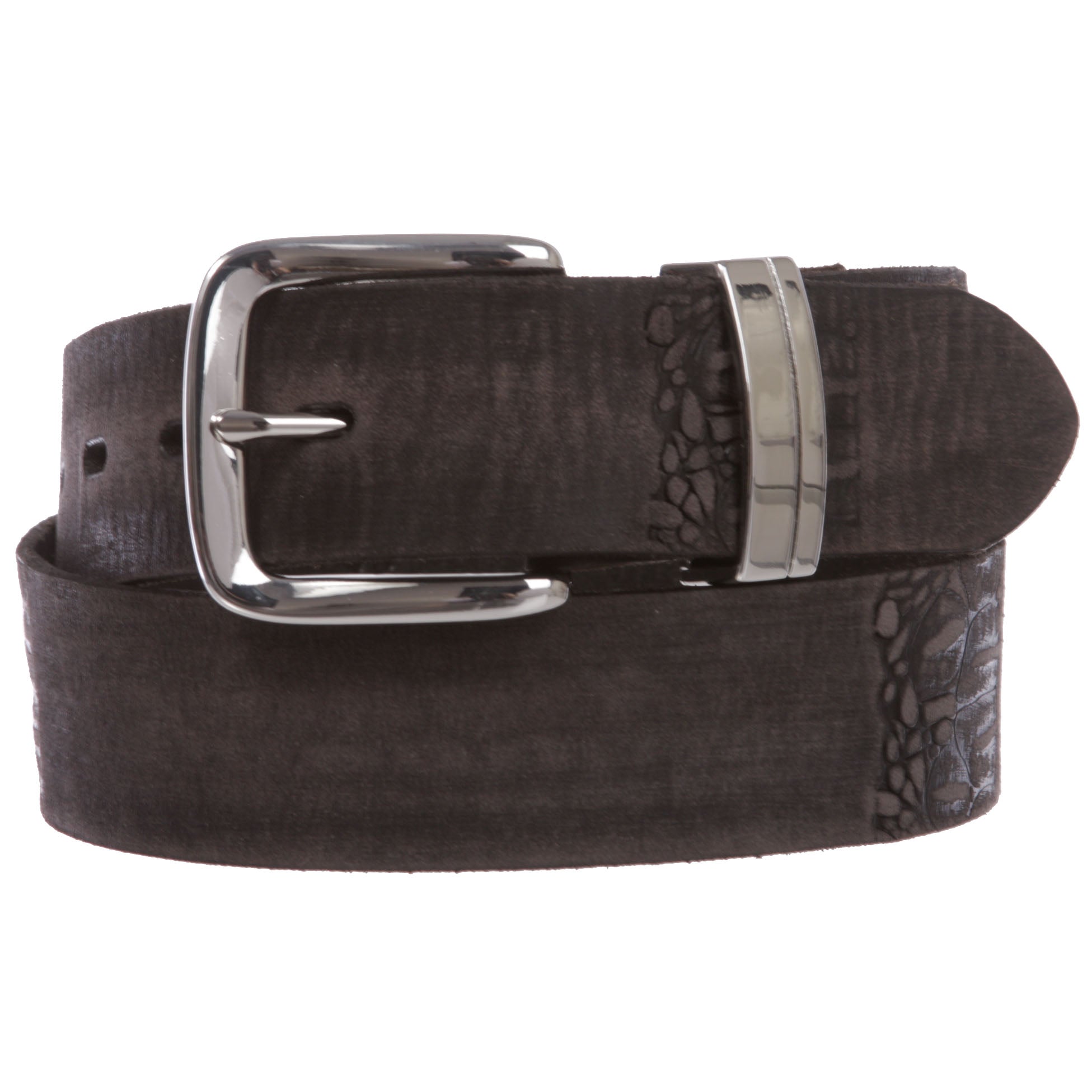 Snap On 1 1/2" Soft Hand Vintage Embossed Cowhide Full Grain Thick Leather Casual Belt - OnlineBelts