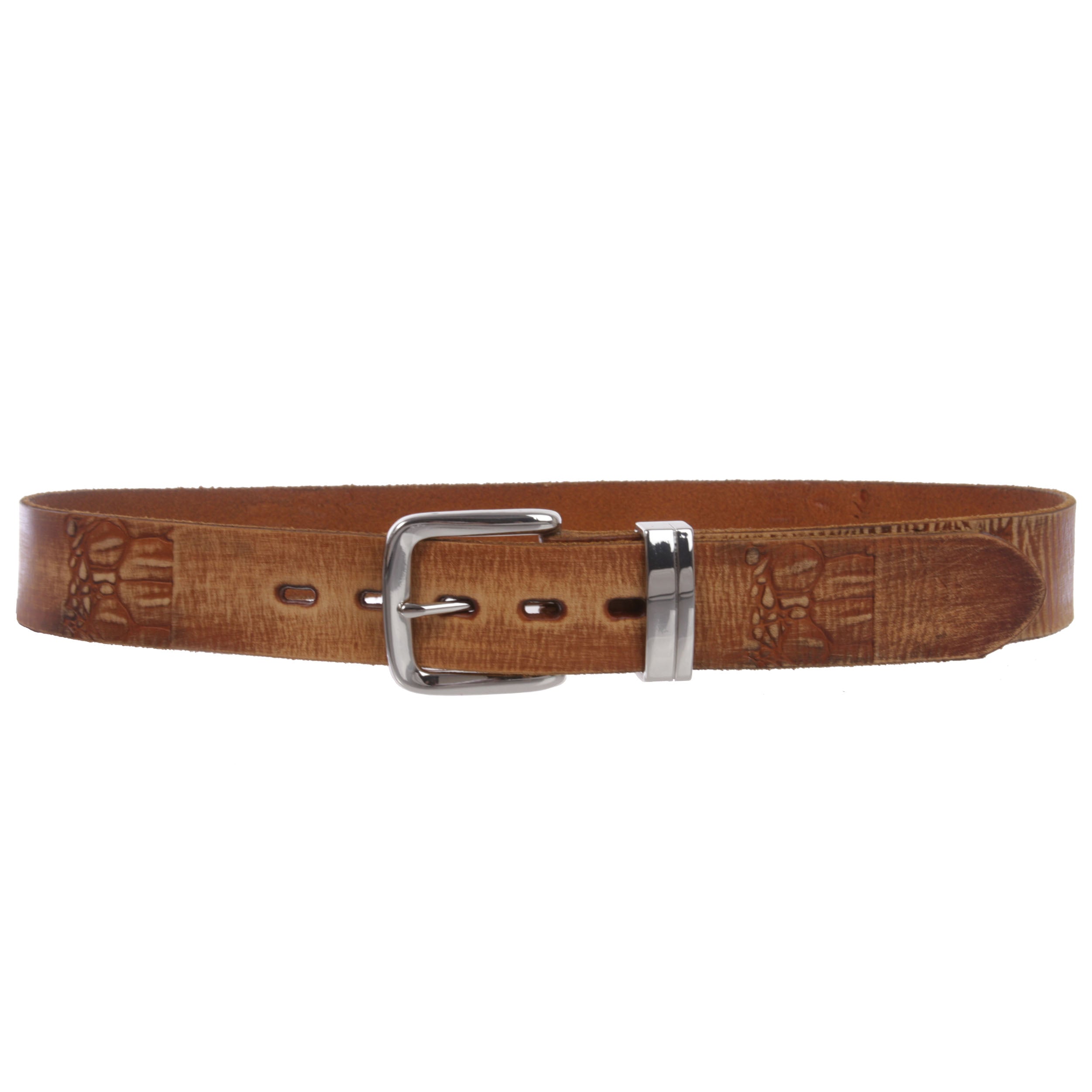 Snap On 1 1/2" Soft Hand Vintage Embossed Cowhide Full Grain Thick Leather Casual Belt - OnlineBelts