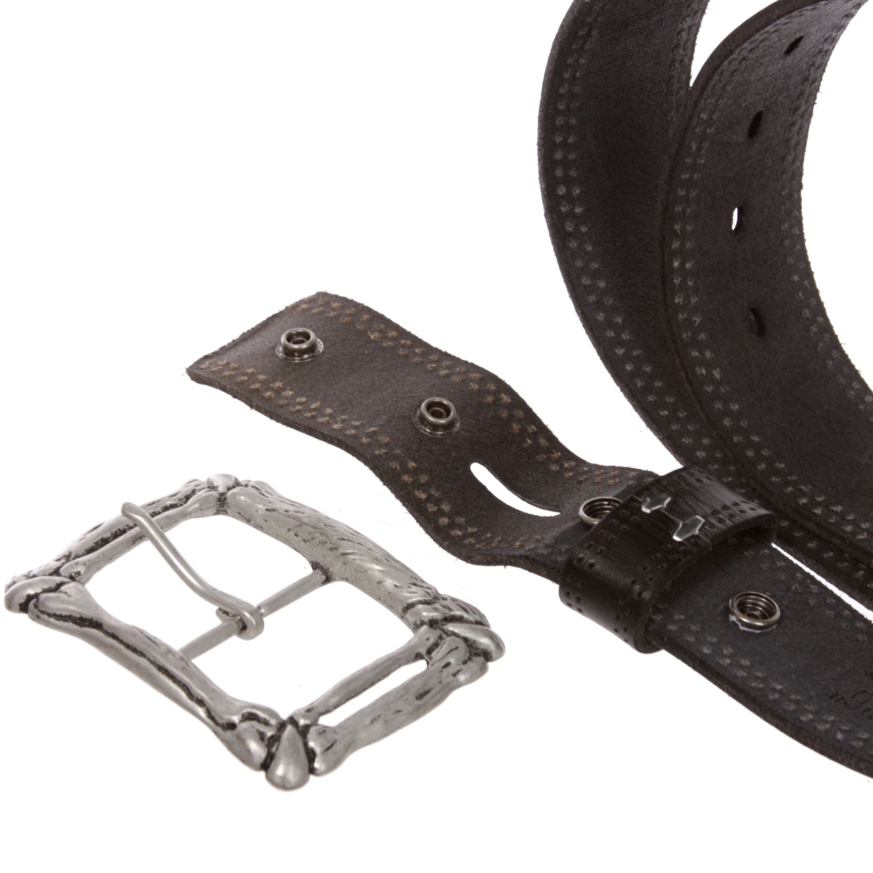 1 3/4" Snap on Cowboy Curved Bone Vintage Cowhide Thick Leather Casual Jean Belt - OnlineBelts