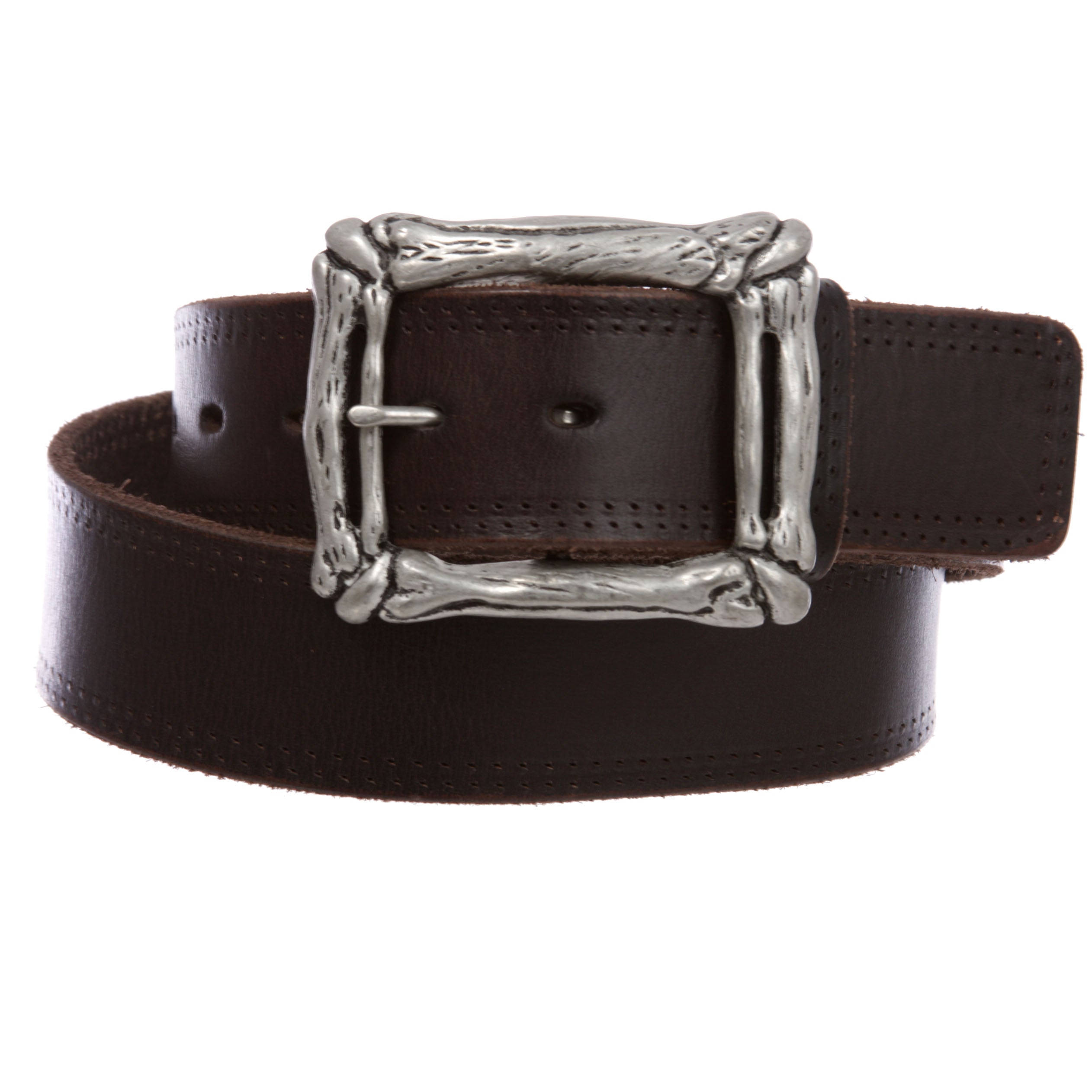 1 3/4" Snap on Cowboy Curved Bone Vintage Cowhide Thick Leather Casual Jean Belt - OnlineBelts
