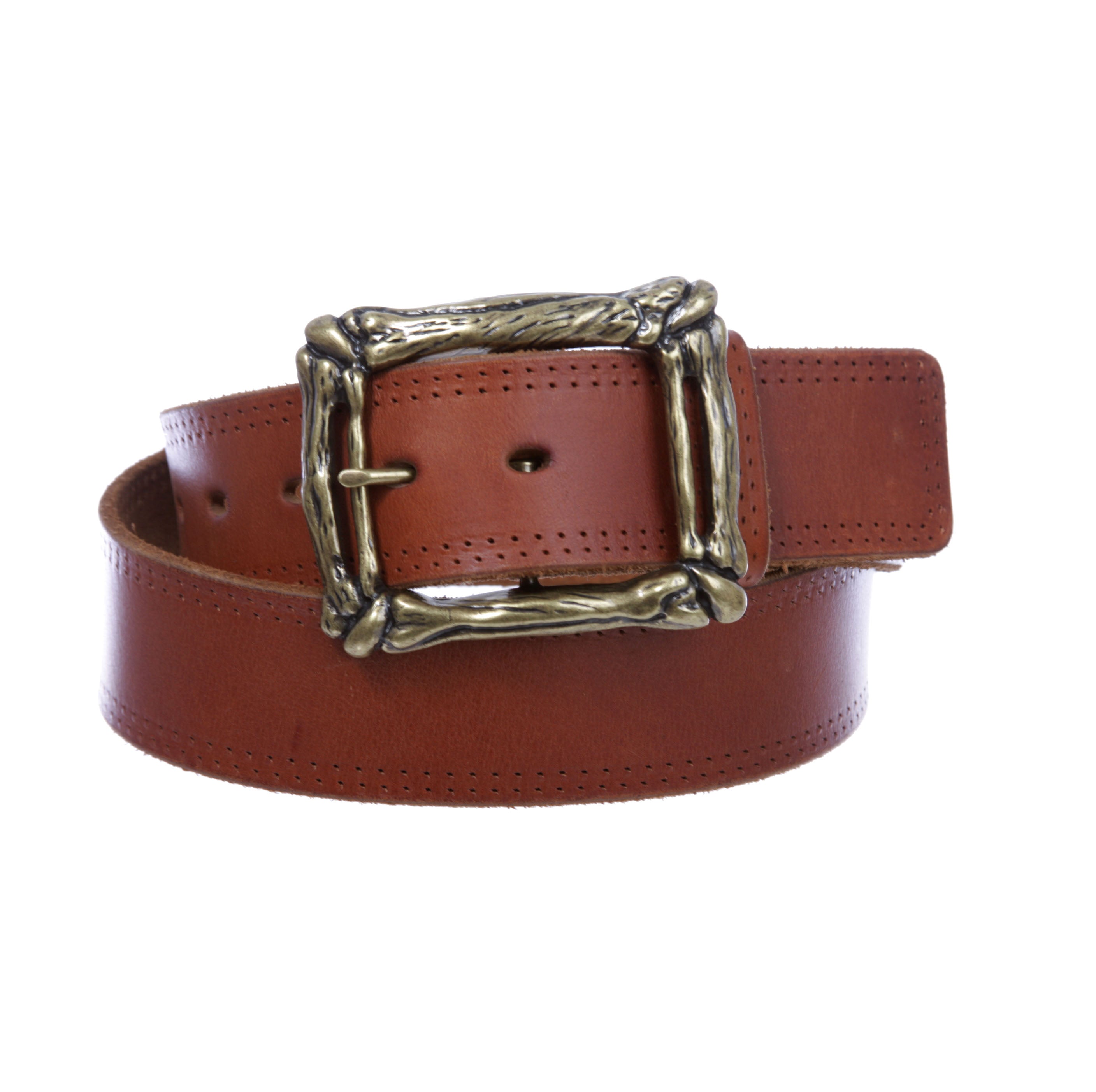 1 3/4" Snap on Cowboy Curved Bone Vintage Cowhide Thick Leather Casual Jean Belt - OnlineBelts