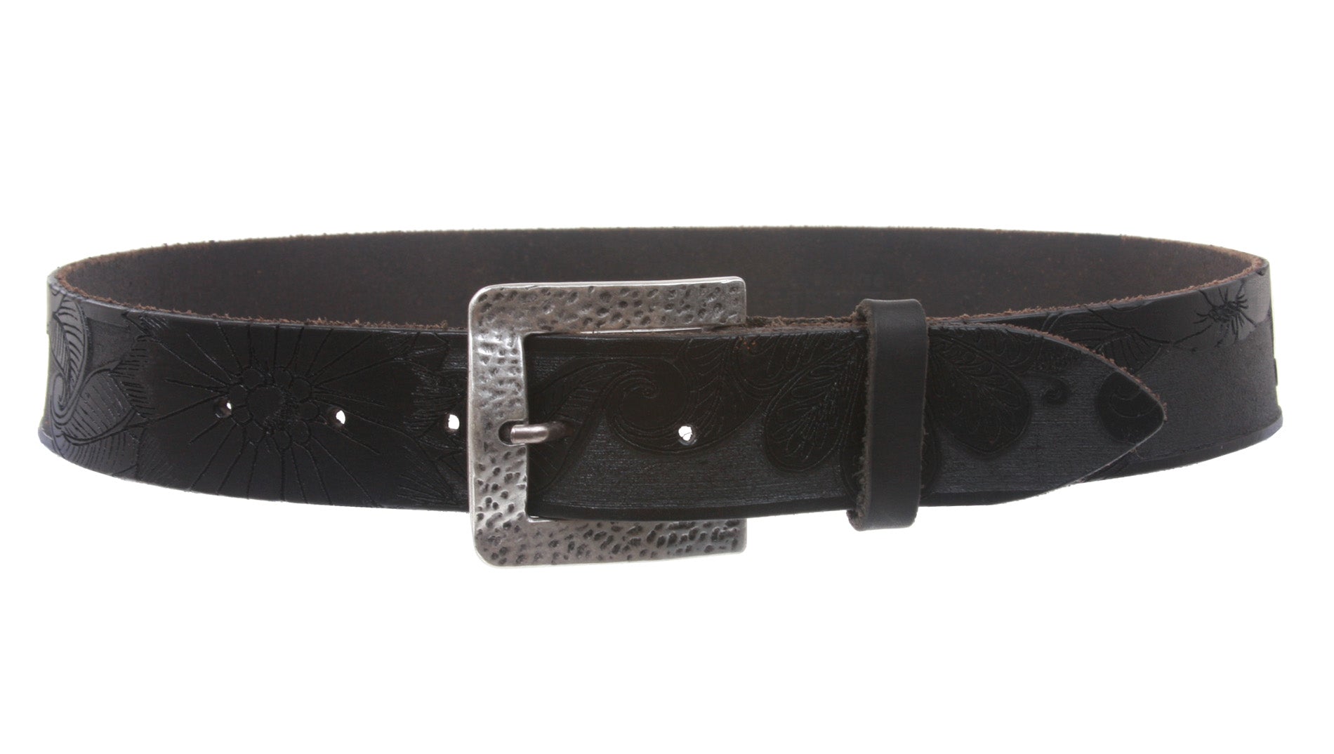 1 1/2" Snap On Soft Hand Floral Engraving Full Grain Leather Belt - OnlineBelts