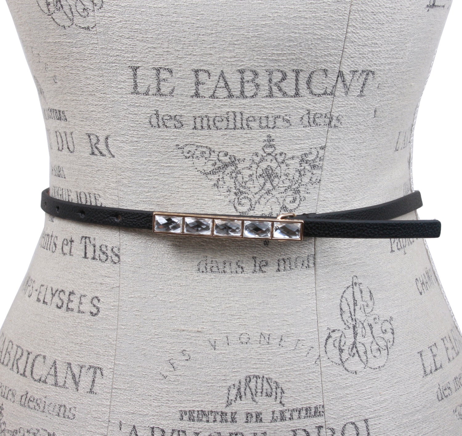 Womens 3/8" Skinny leather belt with Rhinestone rectangular buckle - OnlineBelts