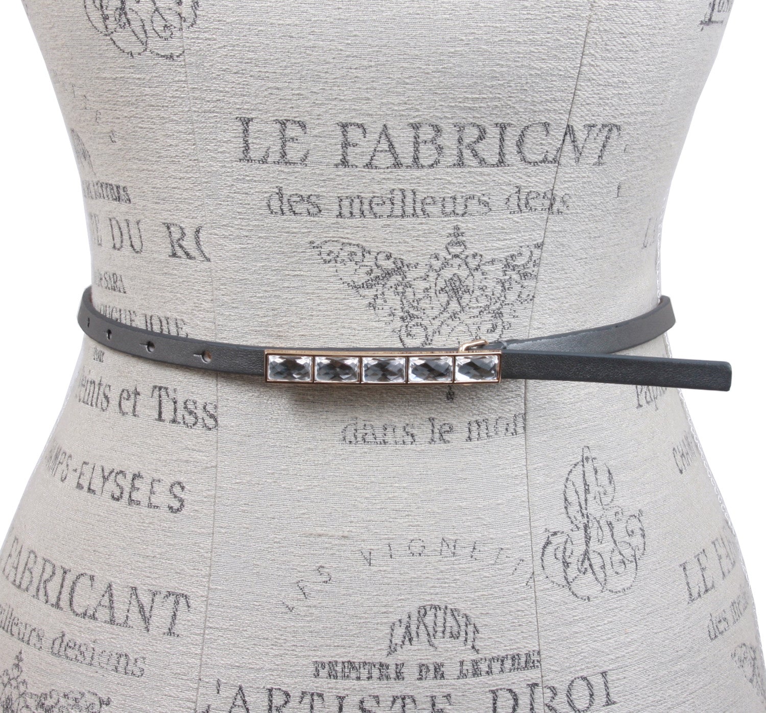 Womens 3/8" Skinny leather belt with Rhinestone rectangular buckle - OnlineBelts