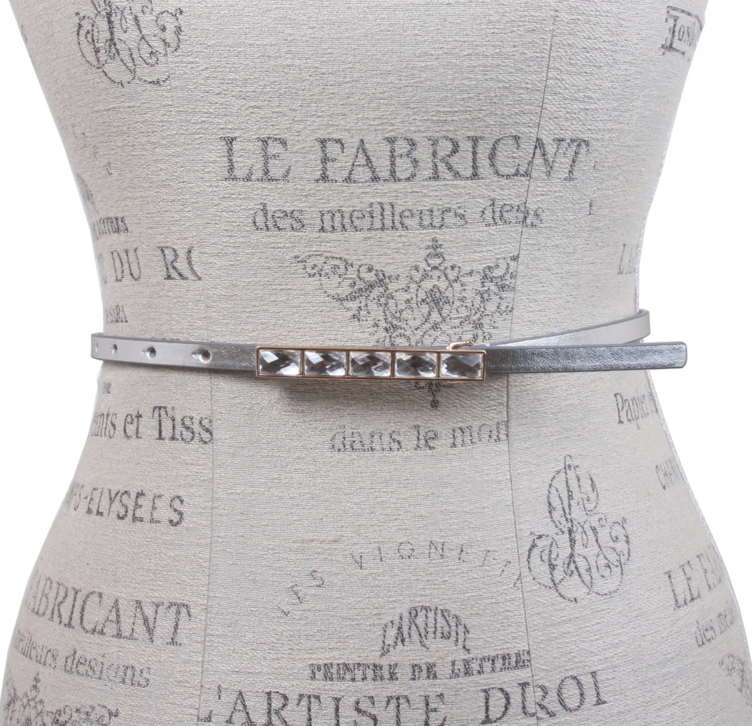 Womens 3/8" Skinny leather belt with Rhinestone rectangular buckle - OnlineBelts