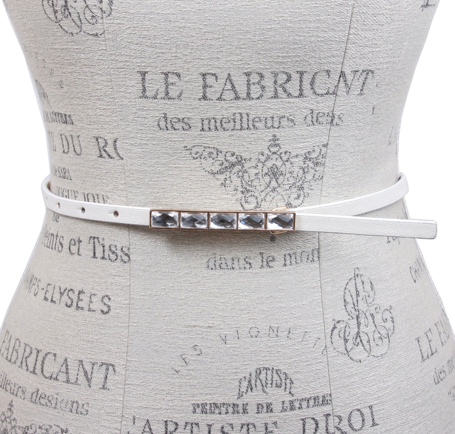 Womens 3/8" Skinny leather belt with Rhinestone rectangular buckle - OnlineBelts