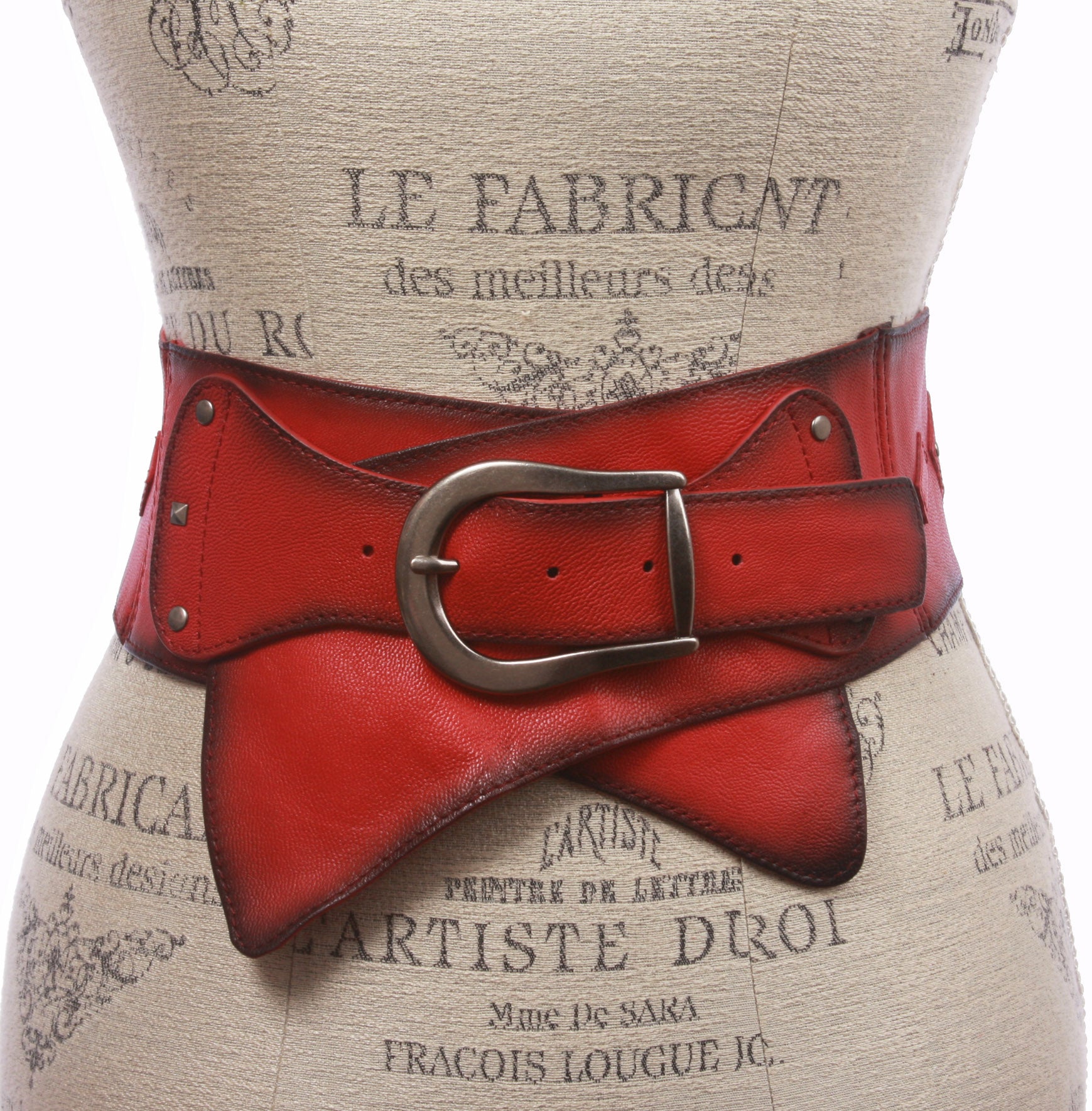 Women's 3 1/2" Wide Contour Studded Sheepskin Lamb Leather Sash Belt - OnlineBelts