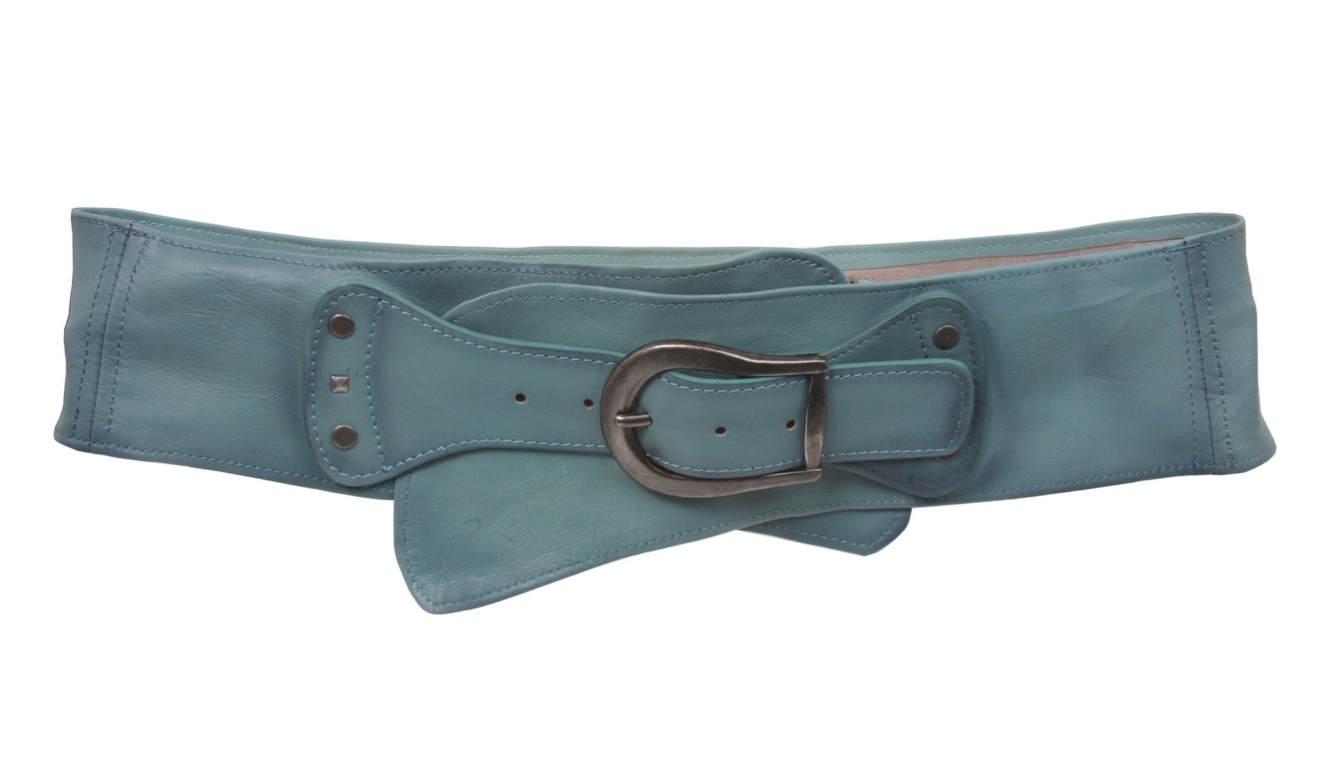 Women's 3 1/2" Wide Contour Studded Sheepskin Lamb Leather Sash Belt - OnlineBelts
