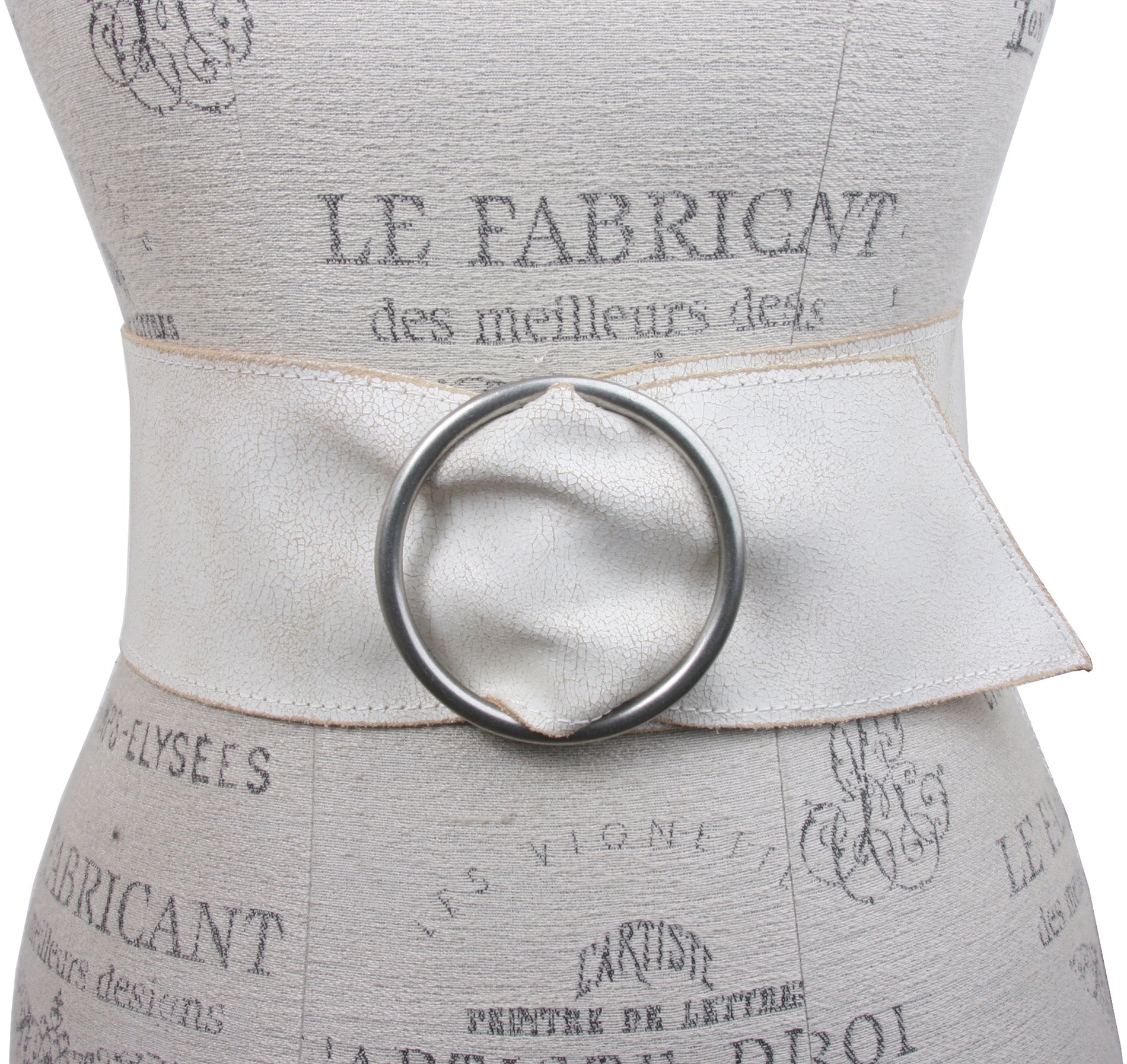 Ladies Wide Sash Genuine Vintage Crack Print Distressed Soft Leather Belt w/ Antic Silver Circle Buckle - OnlineBelts