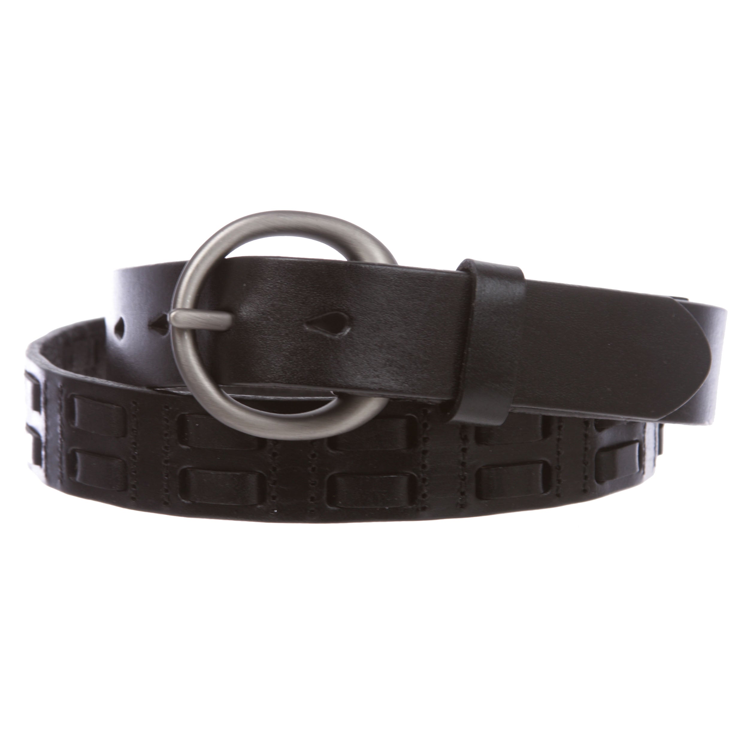 1 1/8" (28 mm) Oil Tanned Round Buckle Double Braided Stitching Link Genuine Leather Belt - OnlineBelts