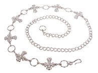 Ladies Rhinestone Cross Ornaments Metal Chain Belt