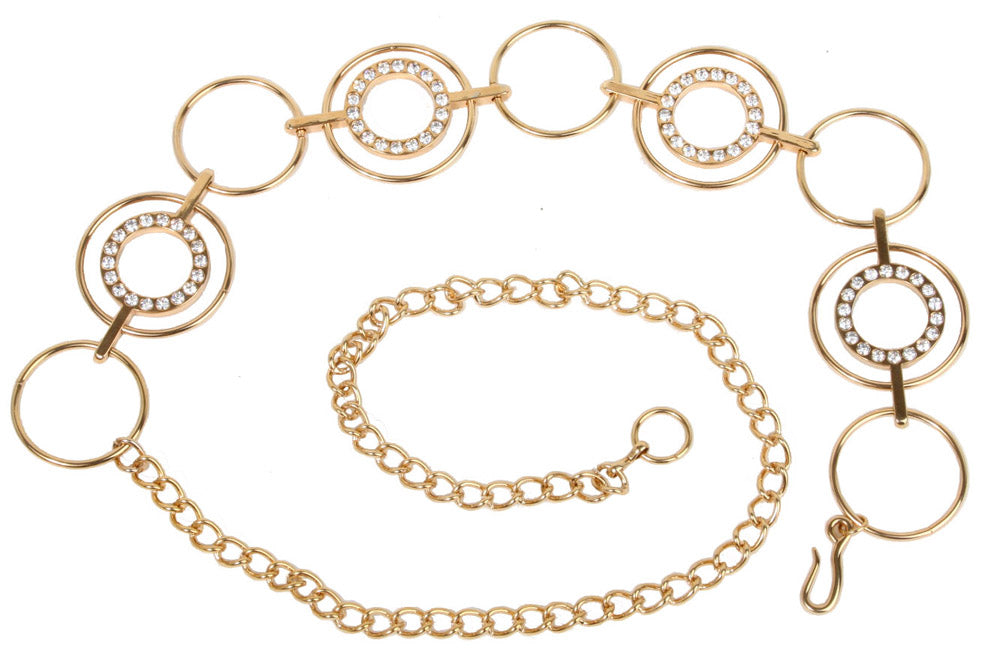O-Ring Rhinestone Circle Metal Chain Belt - OnlineBelts