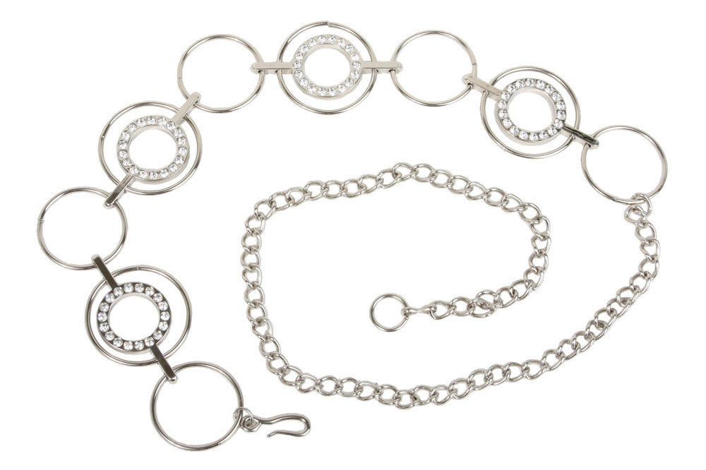 O-Ring Rhinestone Circle Metal Chain Belt - OnlineBelts