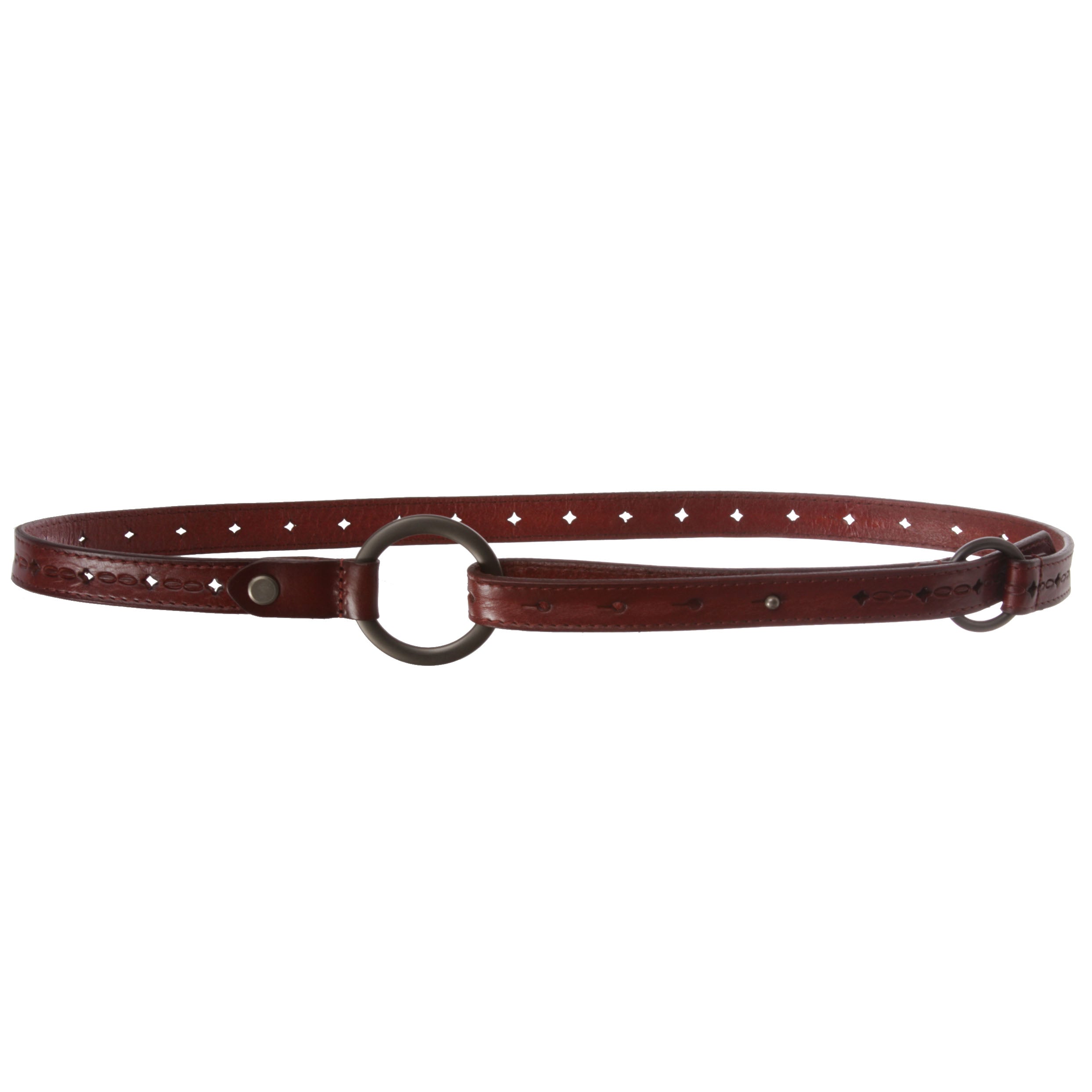 Women's 3/4" (19mm) Perforated Floral Hollow Out Full Grain Cowhide Leather Skinny Loop Belt - OnlineBelts